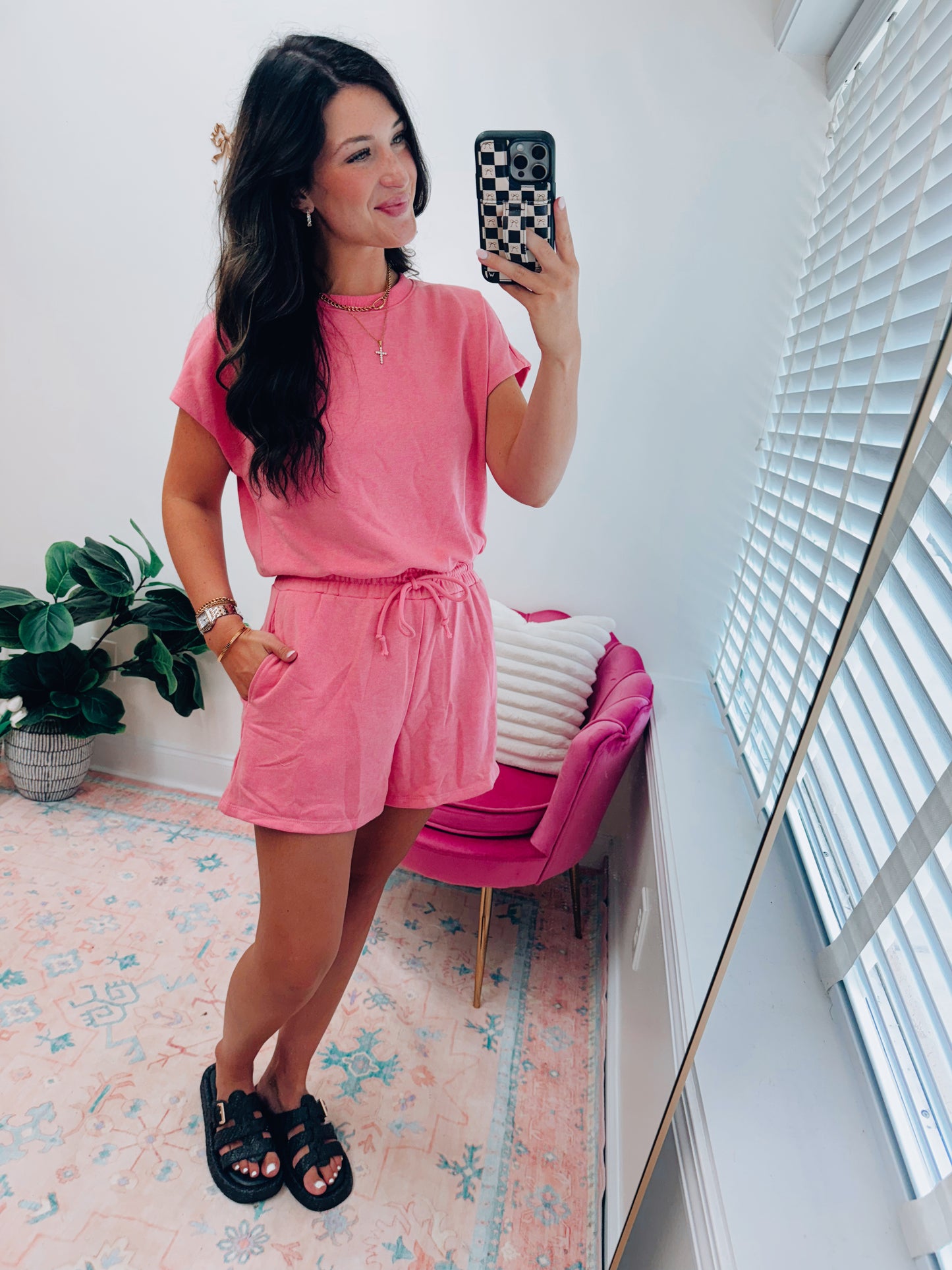 Pink Mineral Open Back Romper
