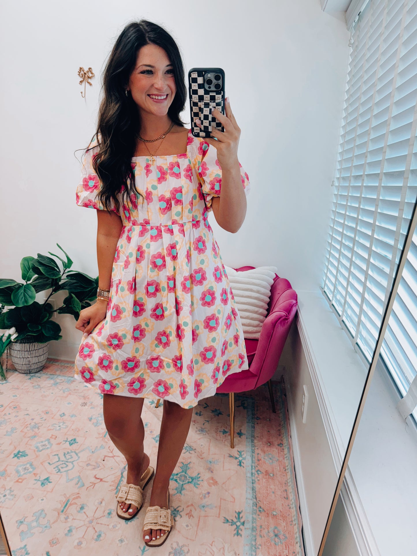 Mary Floral Pleated Mini Dress