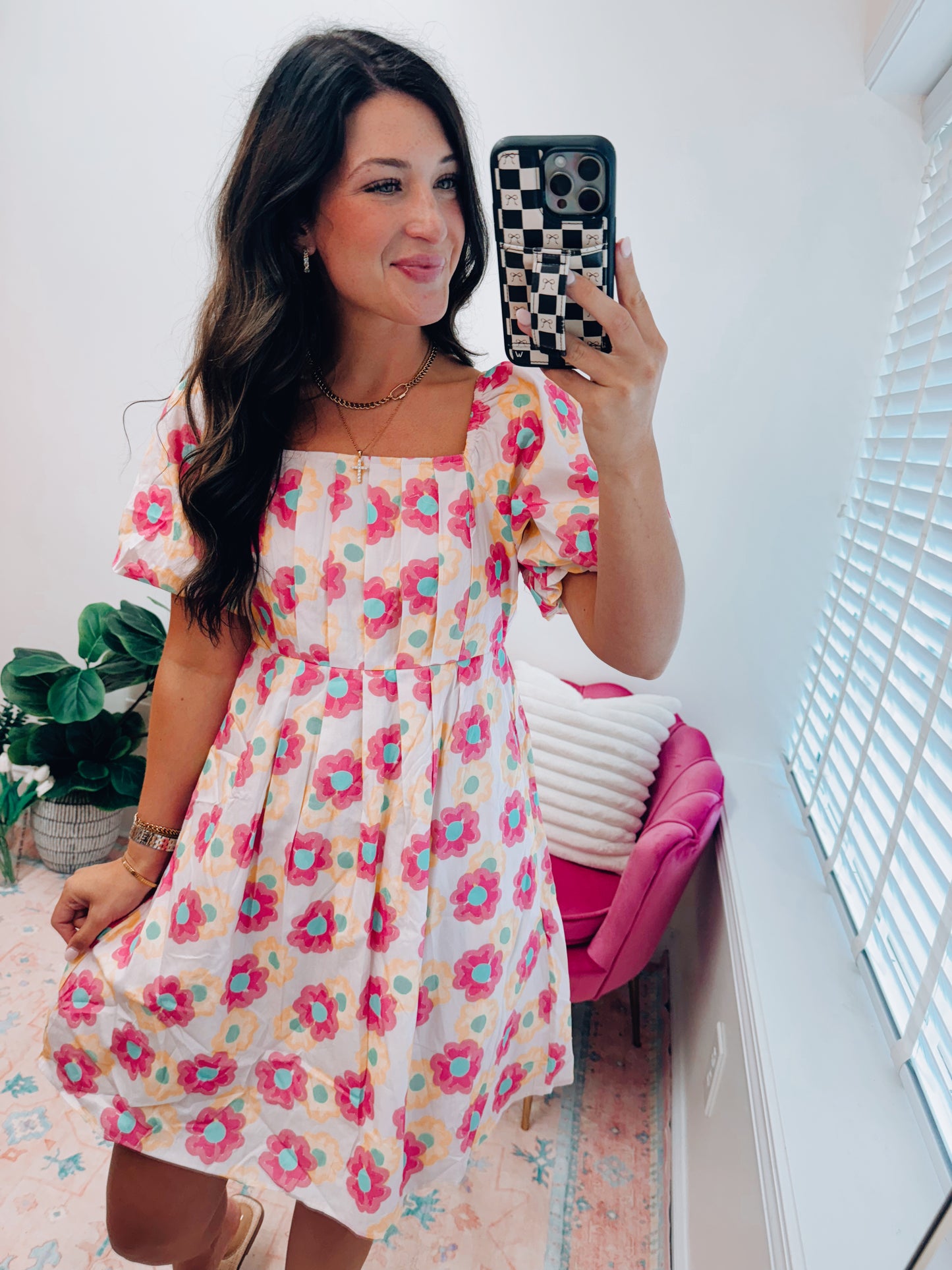 Mary Floral Pleated Mini Dress