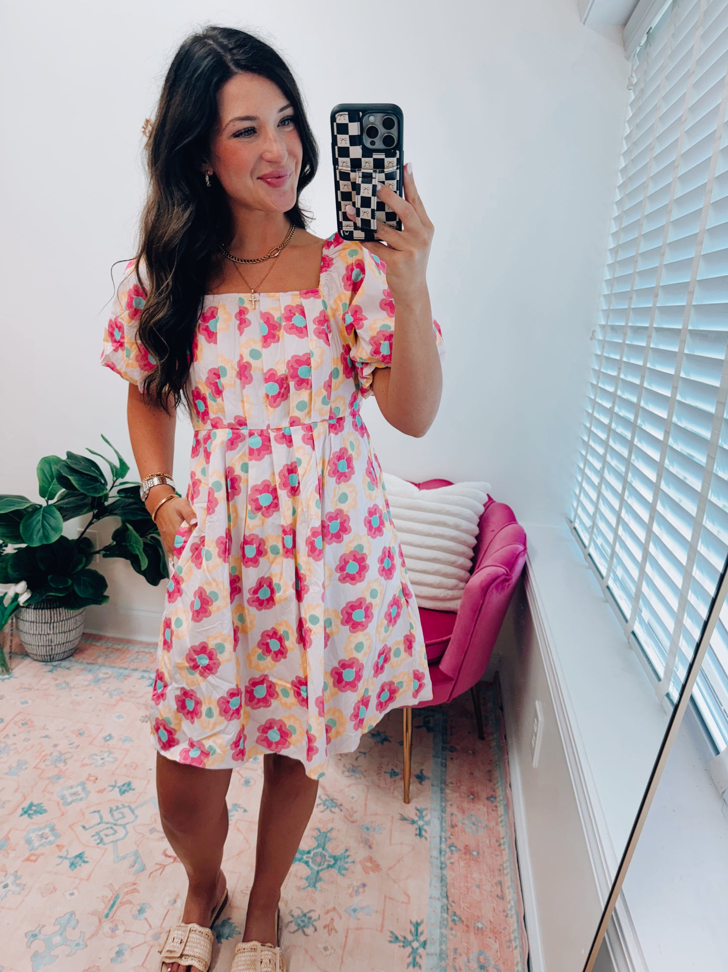Mary Floral Pleated Mini Dress