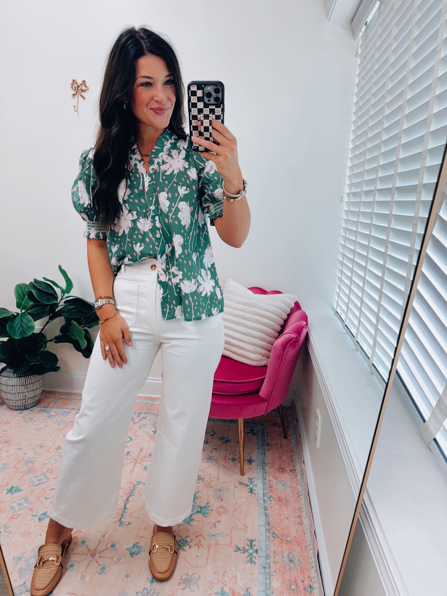 Trish Green Mix Scallop Top