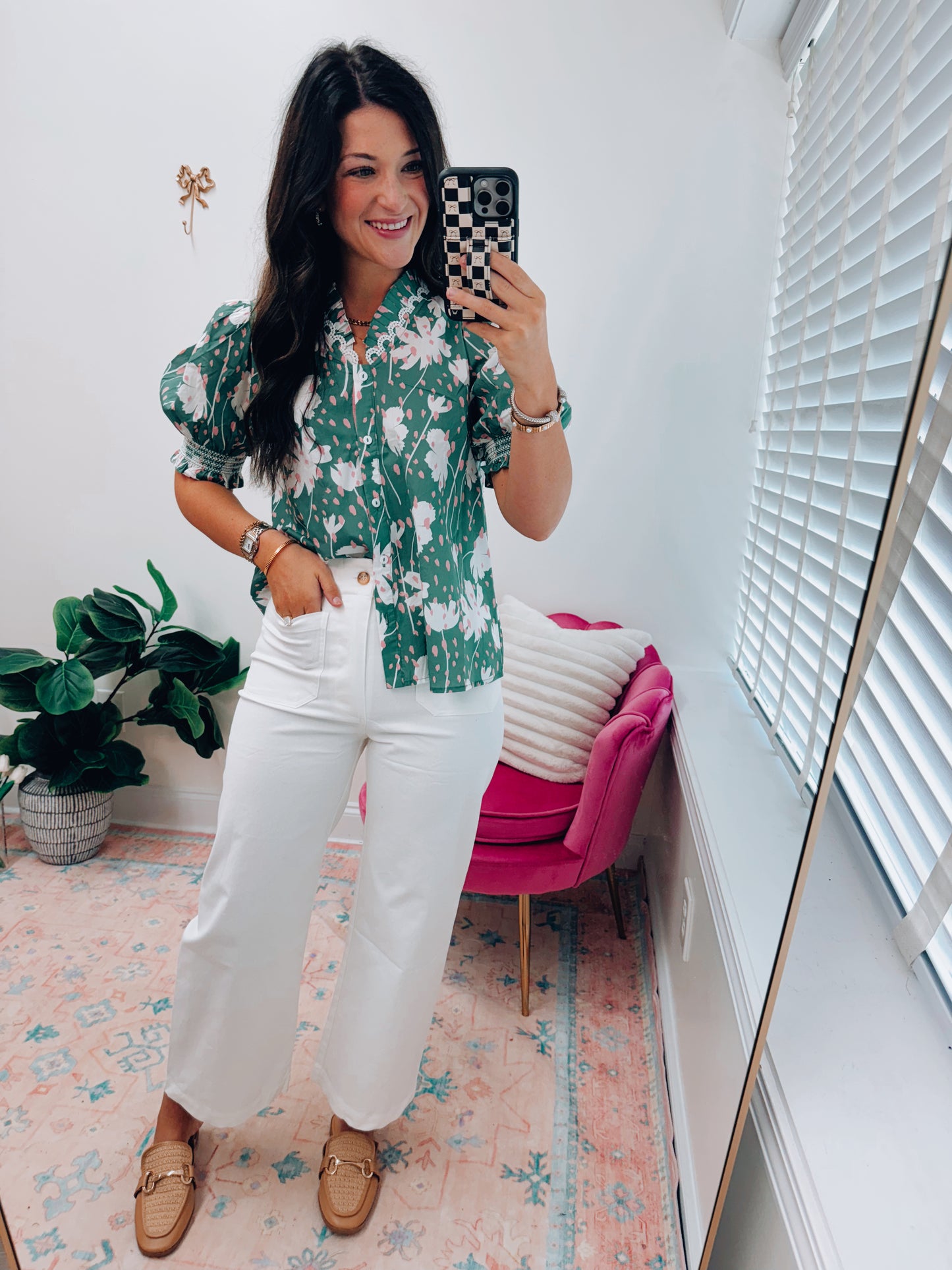 Trish Green Mix Scallop Top