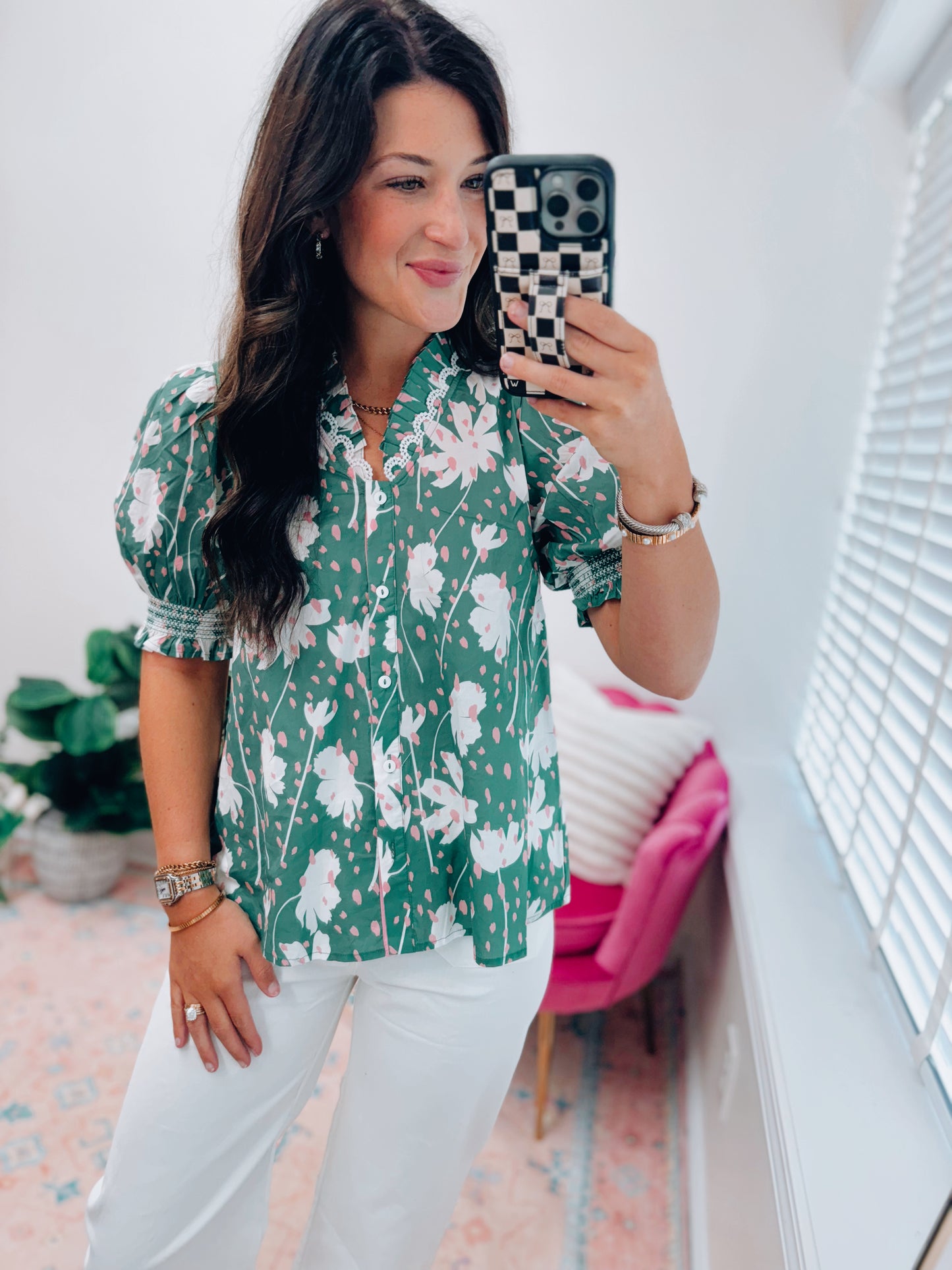 Trish Green Mix Scallop Top