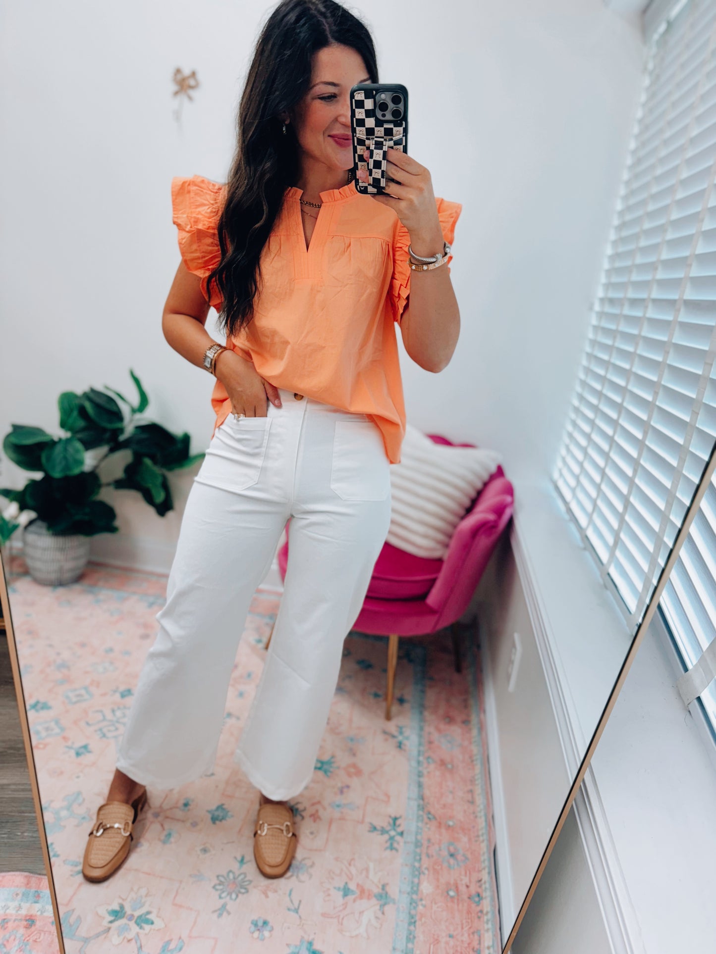 Front Pocket White Stretch Pants