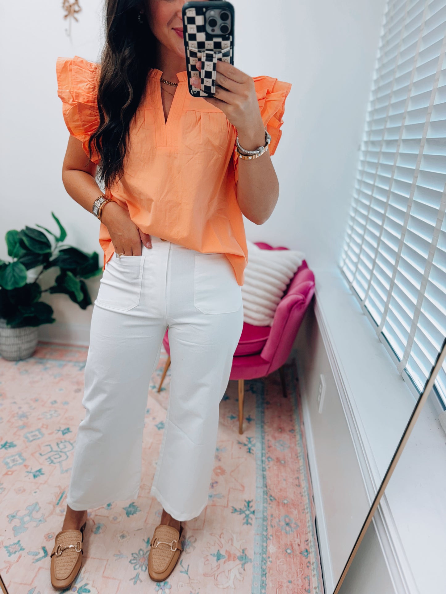 Front Pocket White Stretch Pants