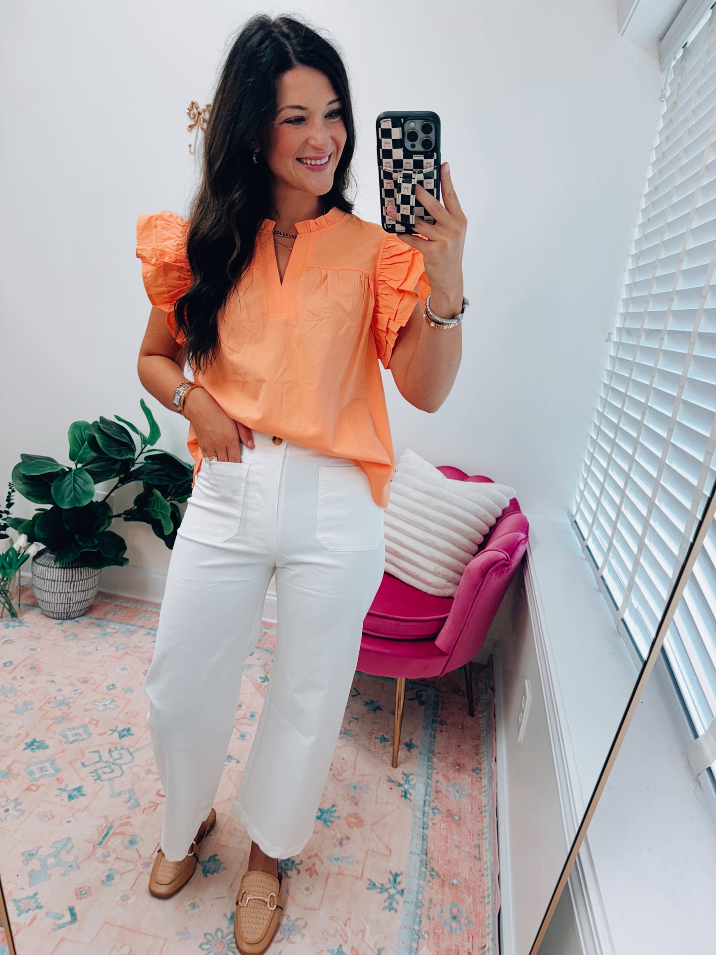 Front Pocket White Stretch Pants