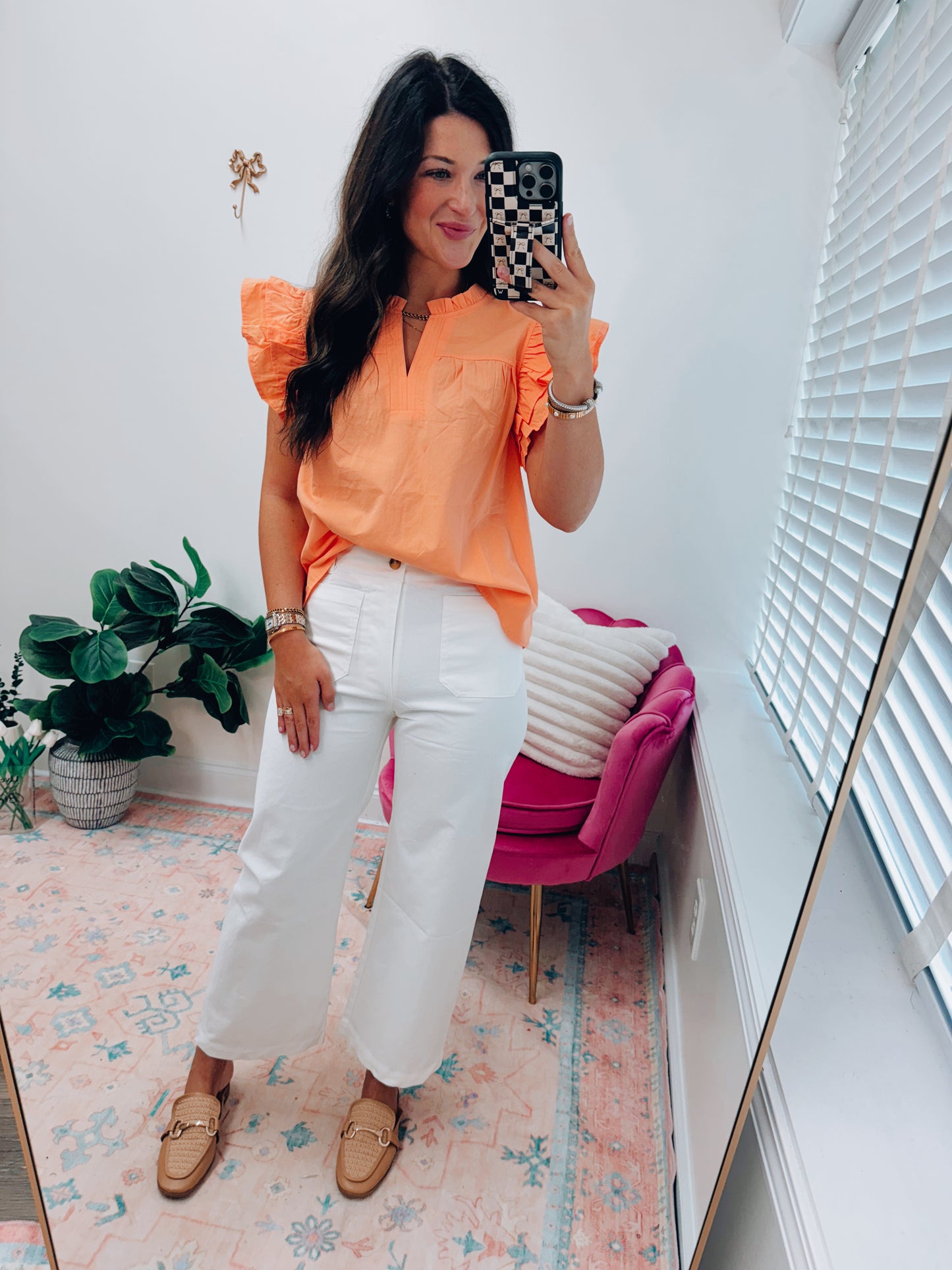 Front Pocket White Stretch Pants