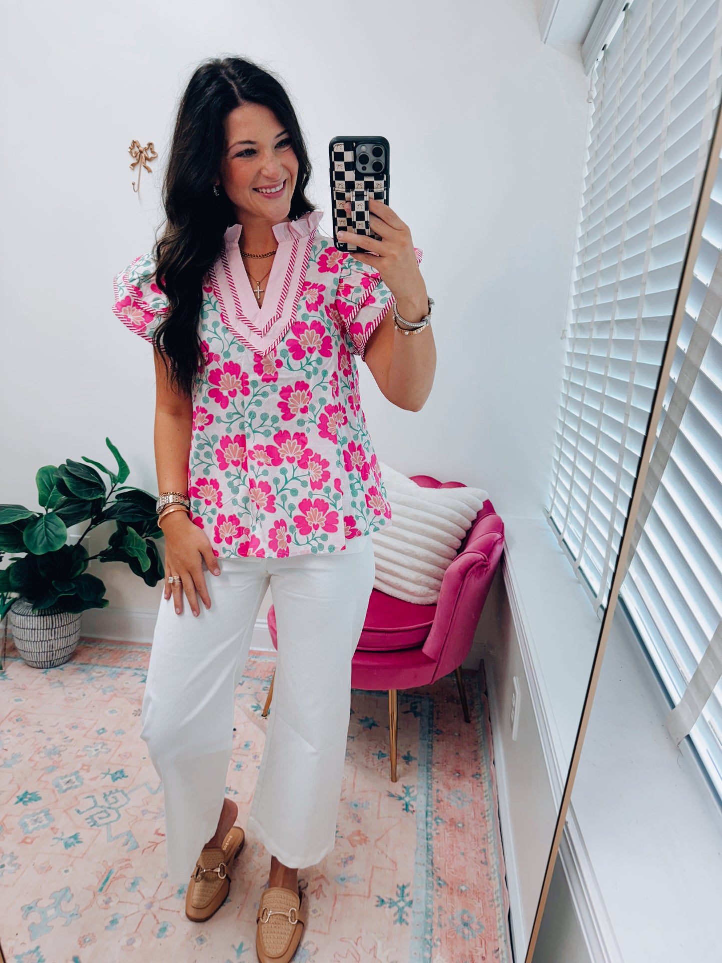 Shay Floral Pink Mix Ruffle Top