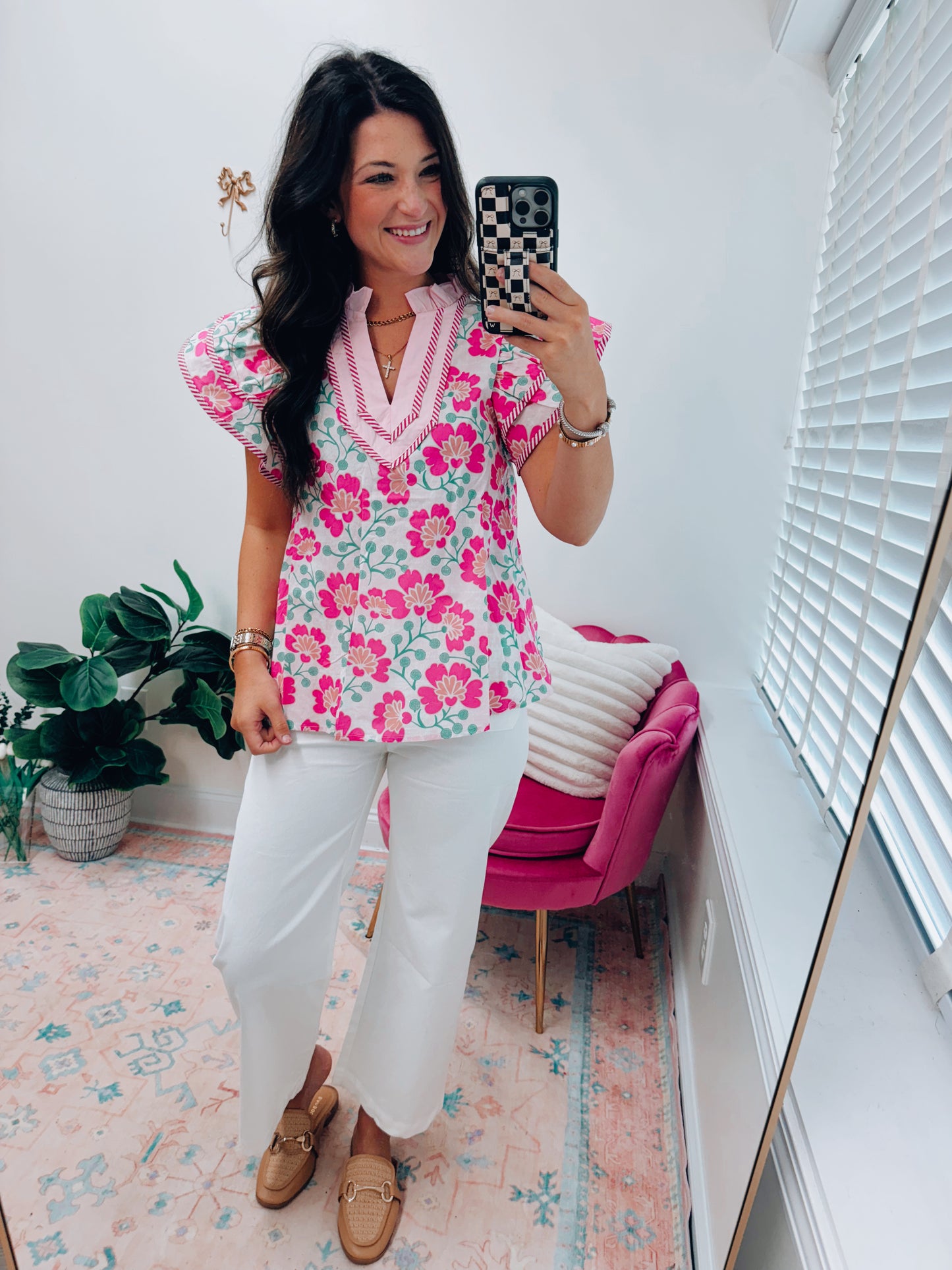 Shay Floral Pink Mix Ruffle Top