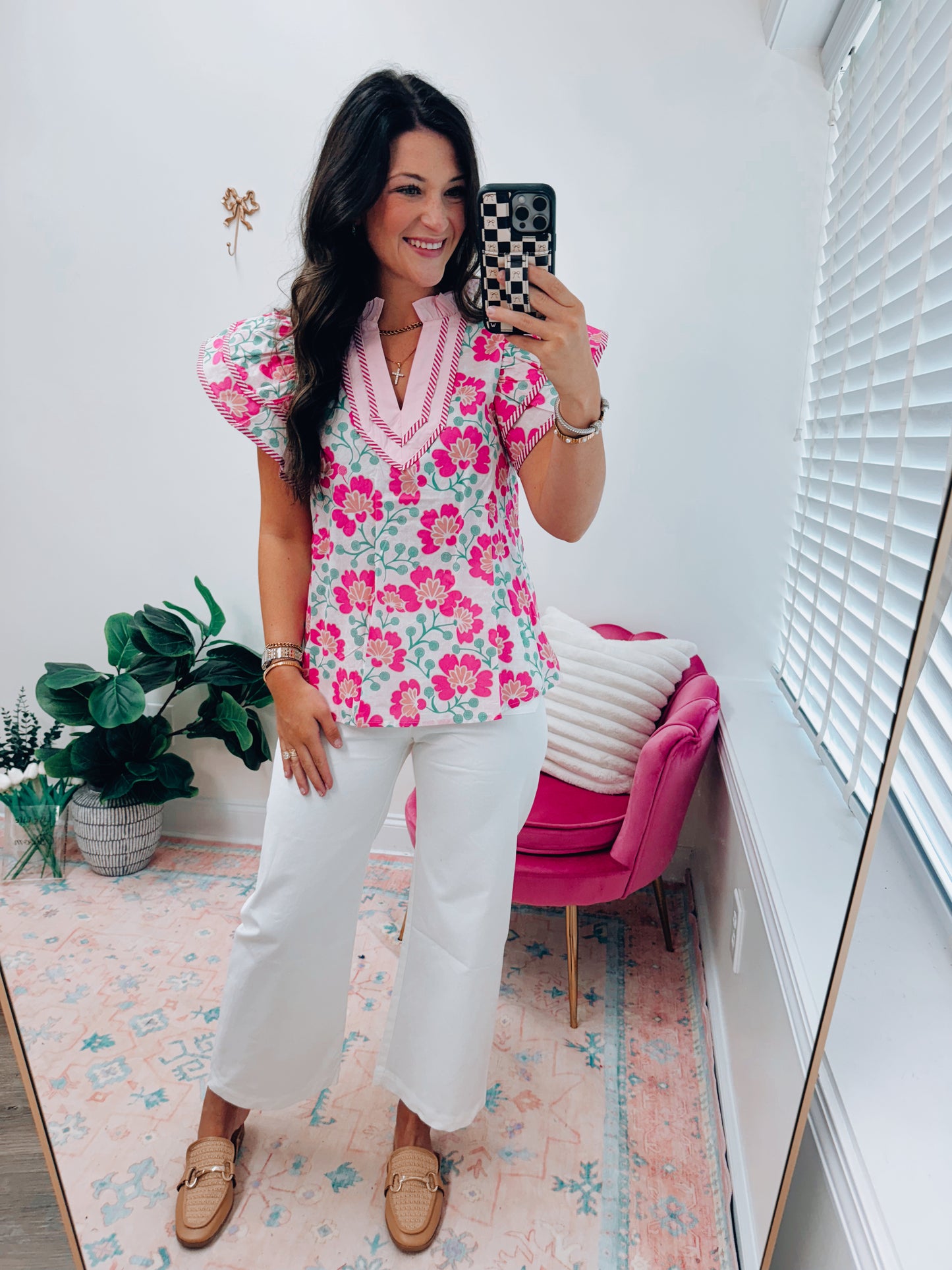 Shay Floral Pink Mix Ruffle Top