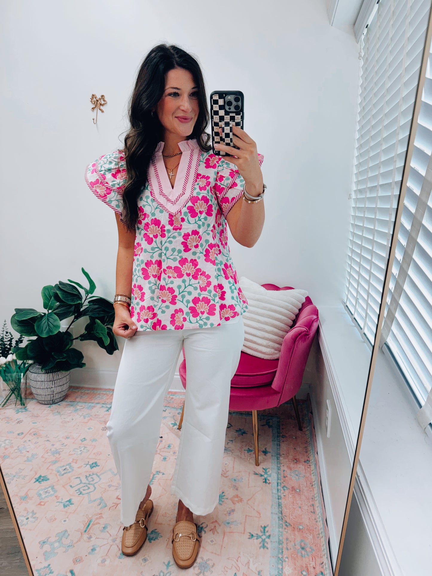 Shay Floral Pink Mix Ruffle Top