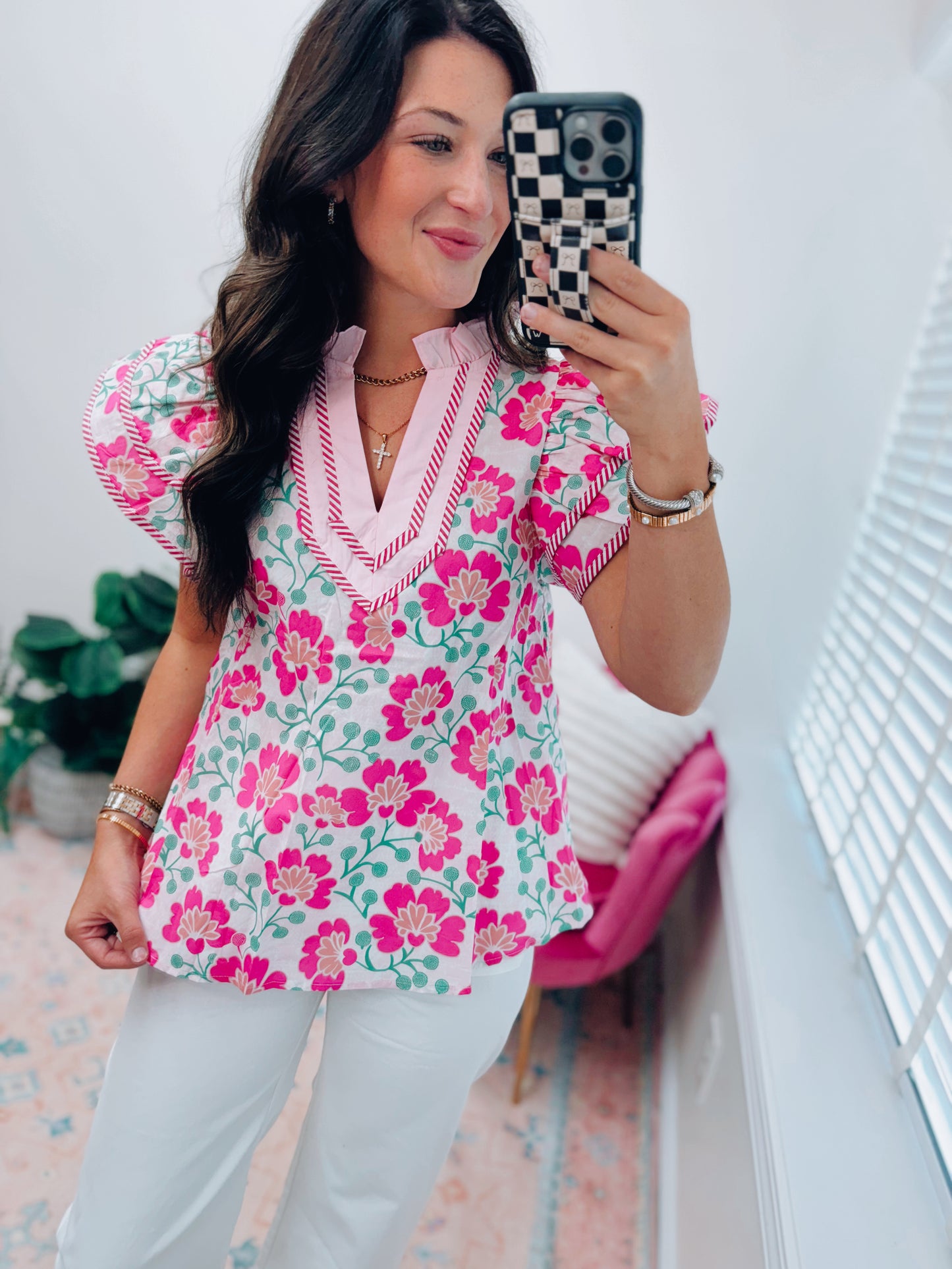 Shay Floral Pink Mix Ruffle Top