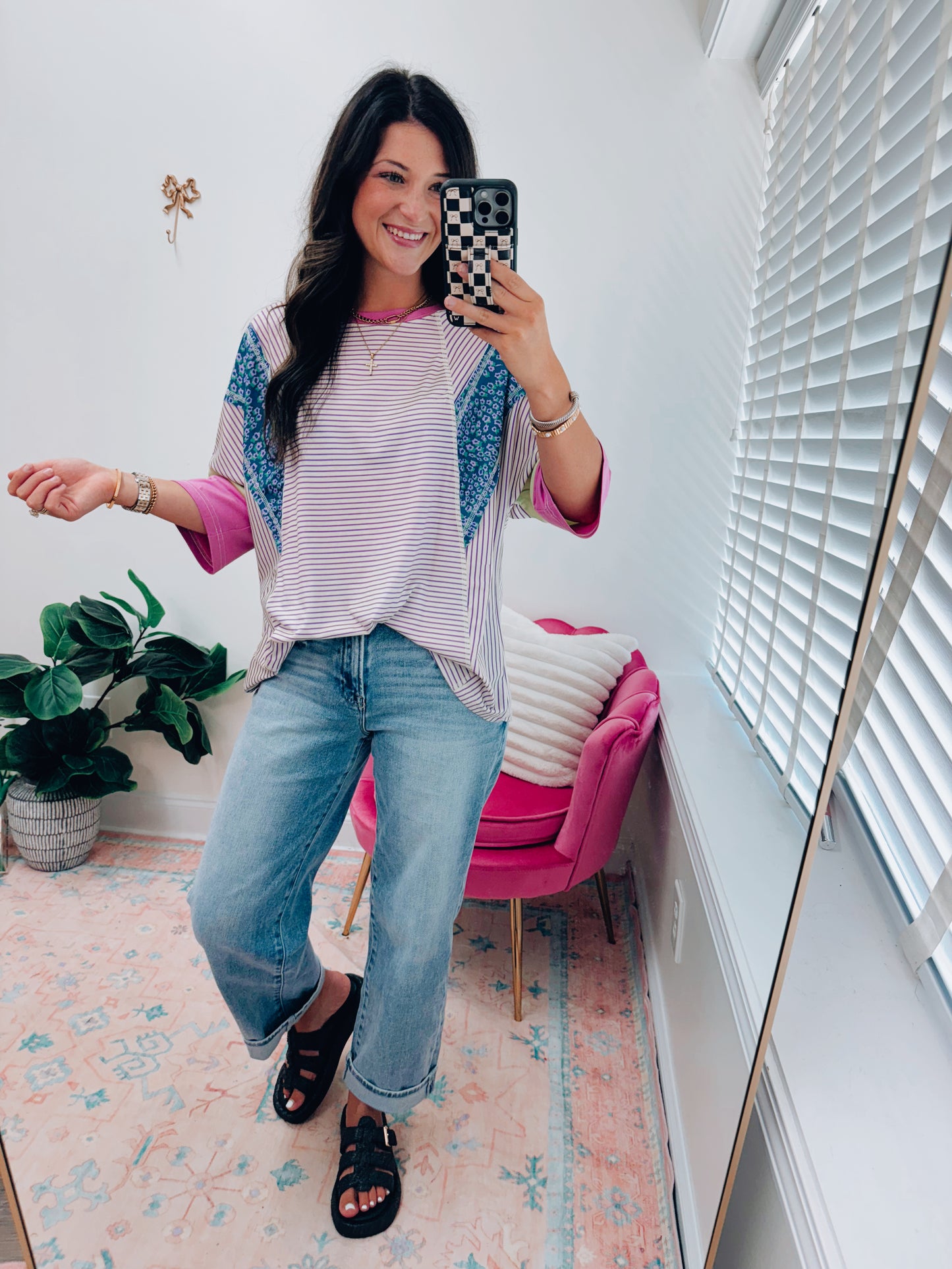London Striped Floral Colorblock Top