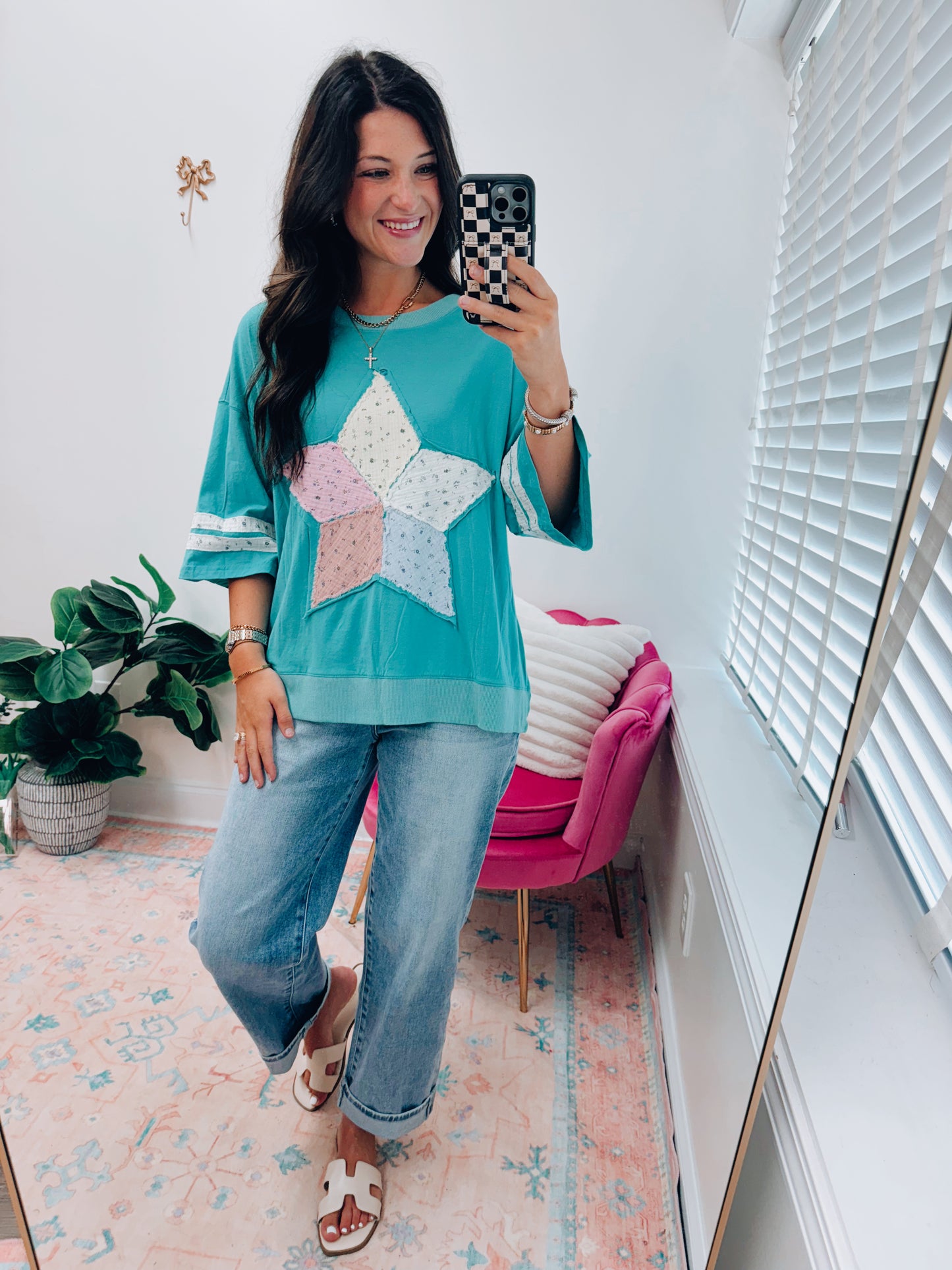 CURVY Floral Patch Work Star Knit Top
