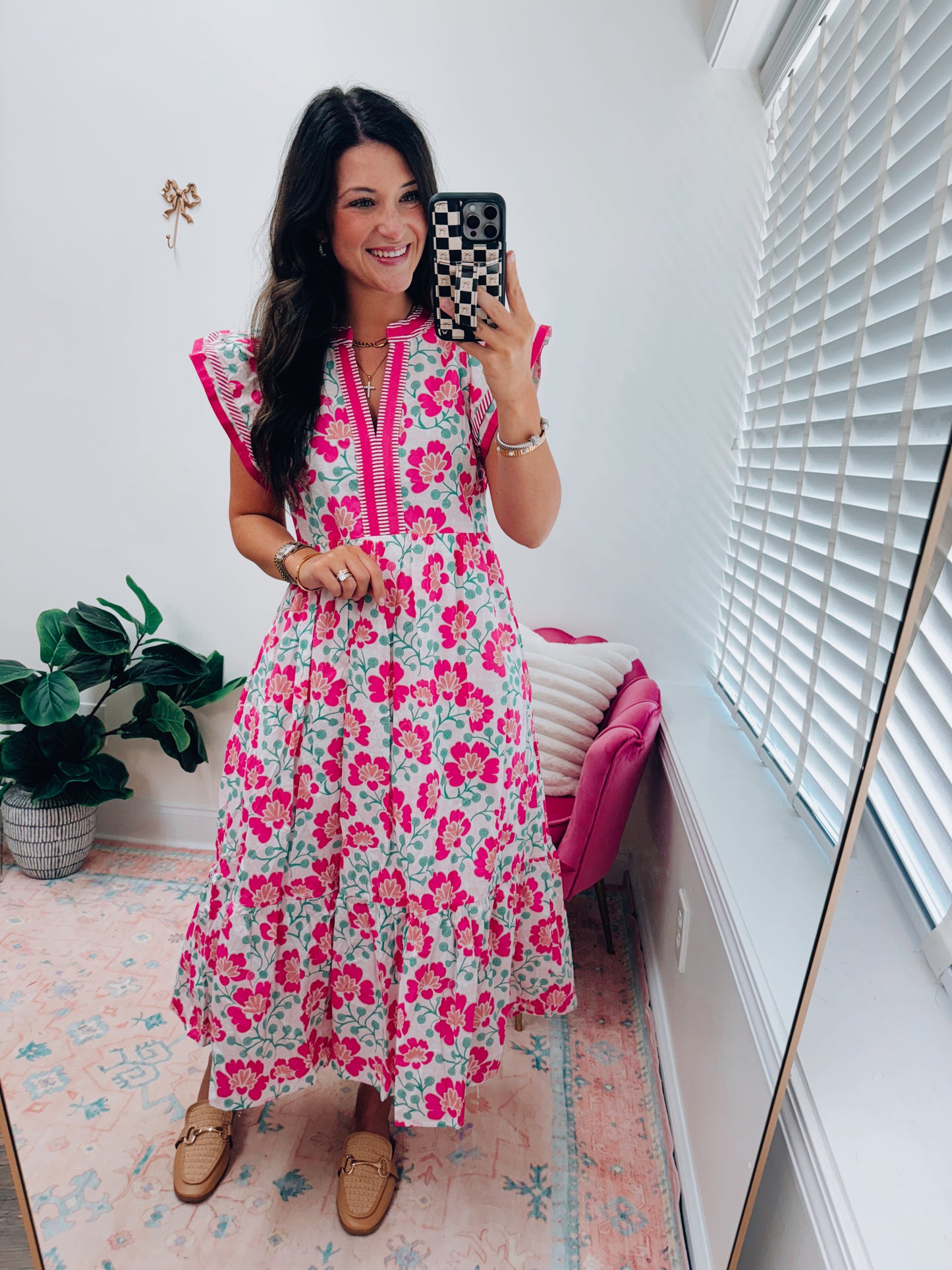 Shay Floral Pink Mix Midi Dress