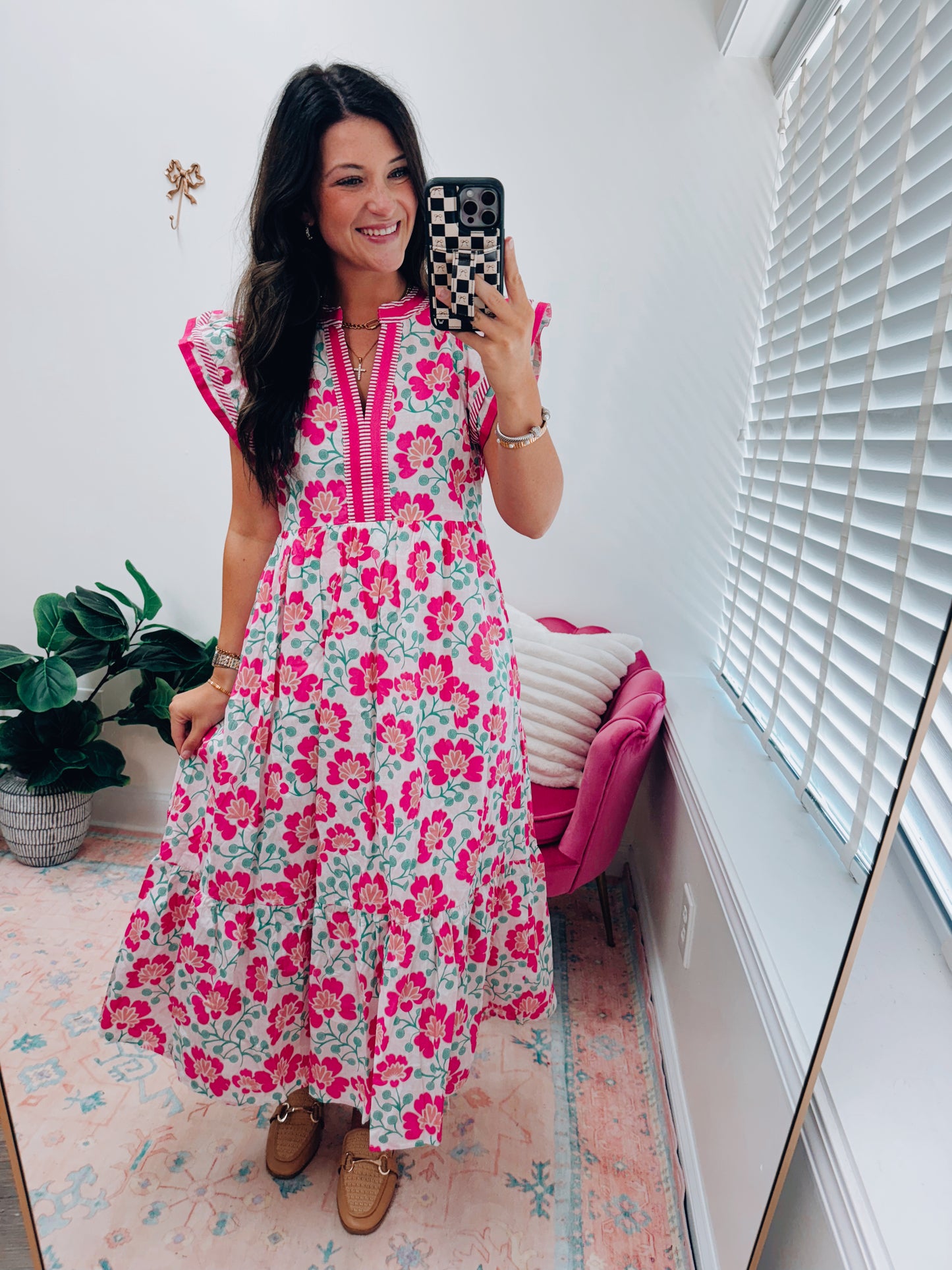 Shay Floral Pink Mix Midi Dress