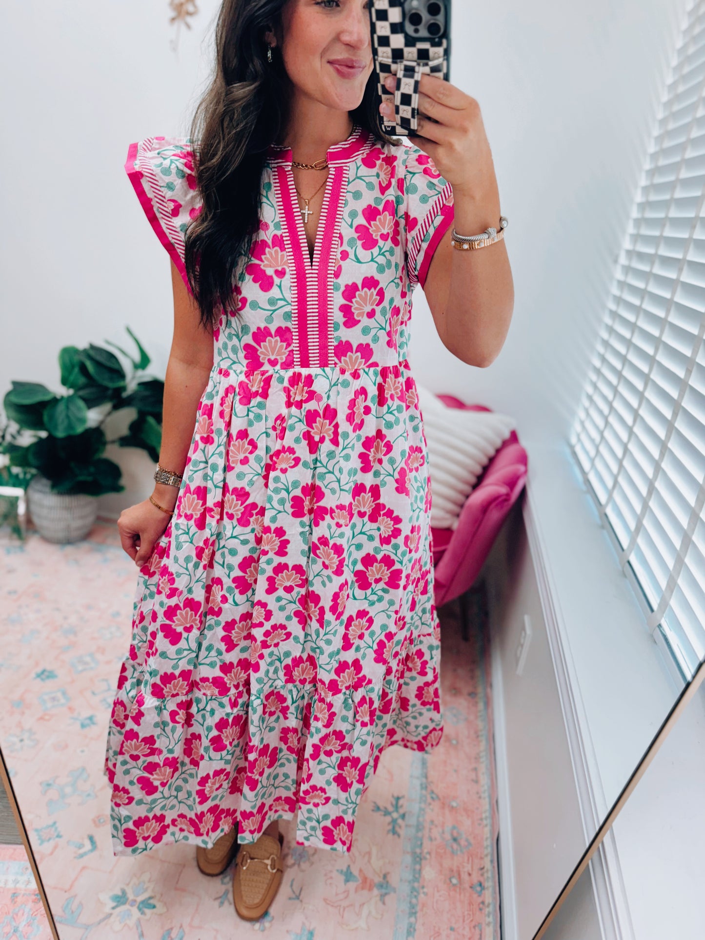 Shay Floral Pink Mix Midi Dress