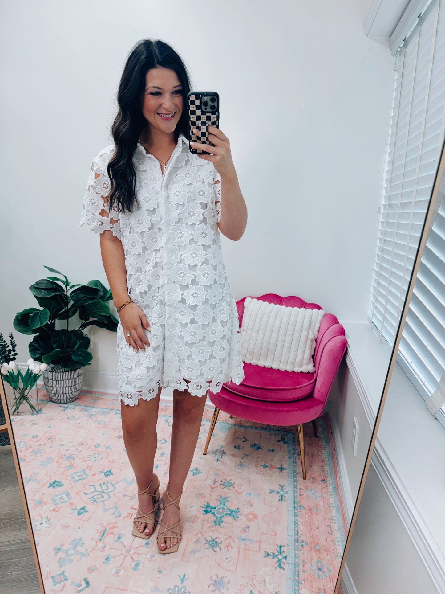 White Floral Overlay Mini Dress