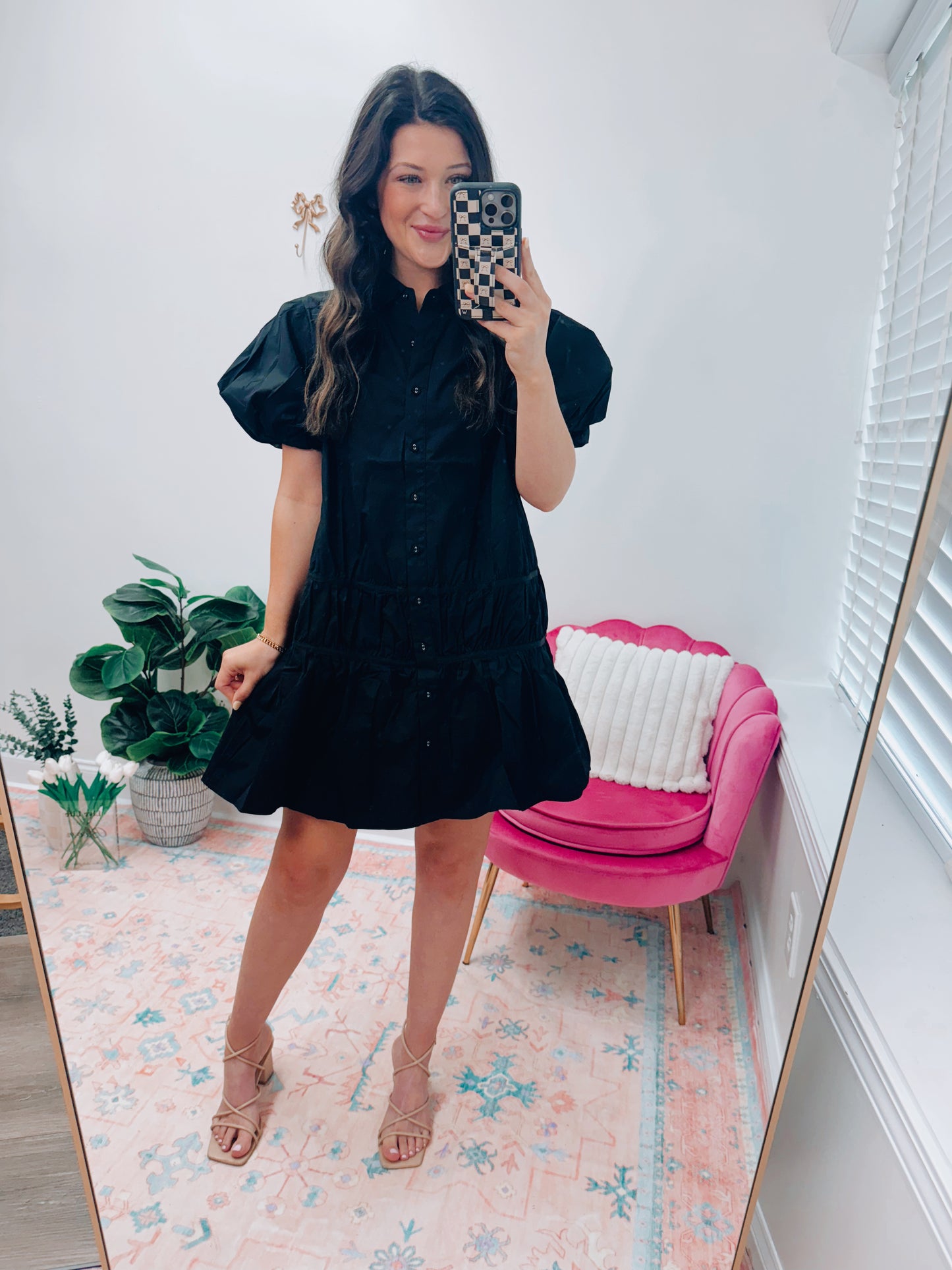 Holly Black Button Down Mini Dress