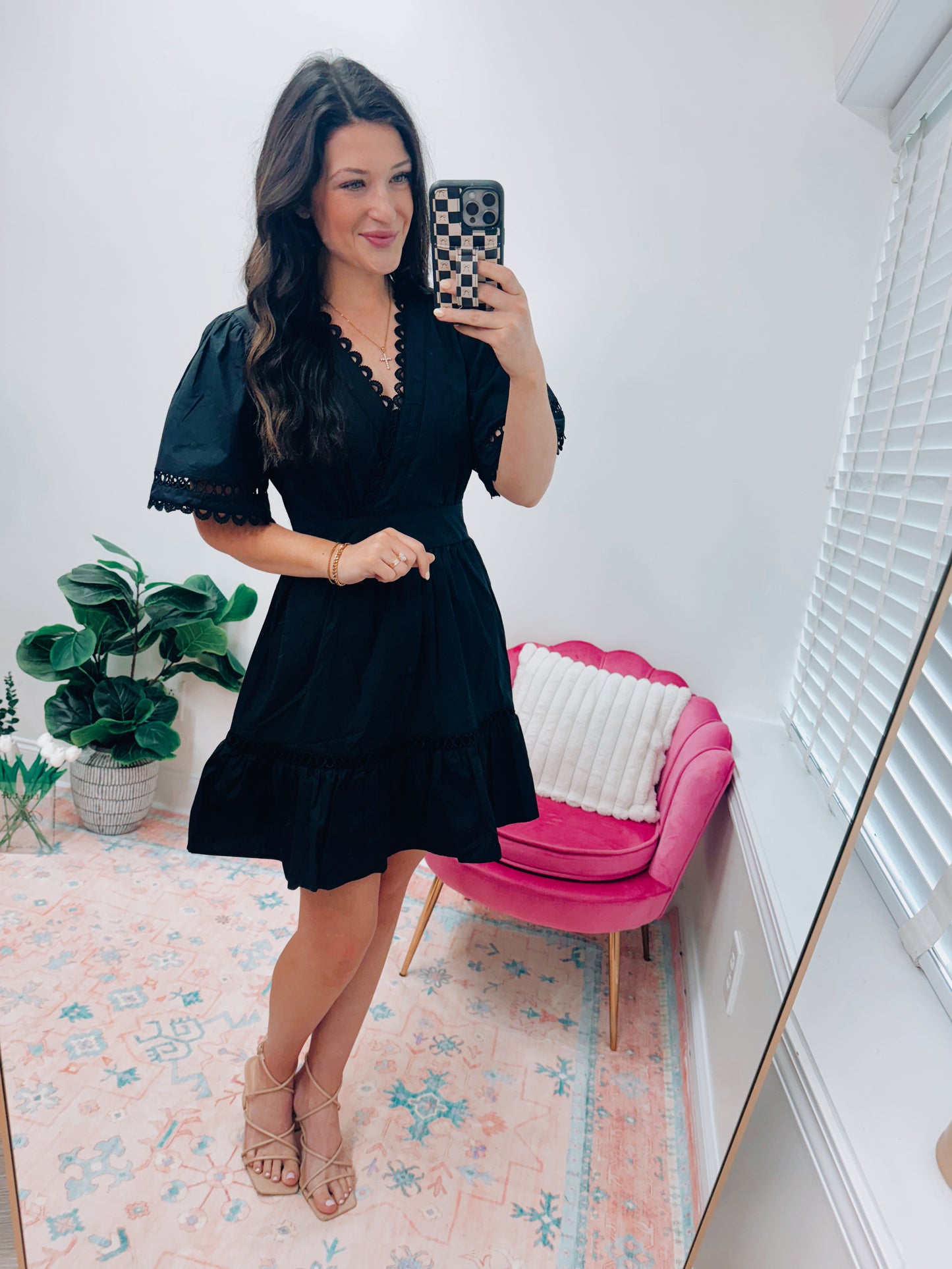 Black Scallop Tie Mini Dress