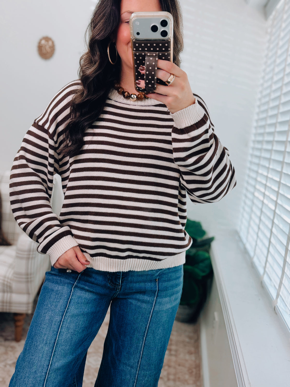 Brynn Striped Knit Button Top