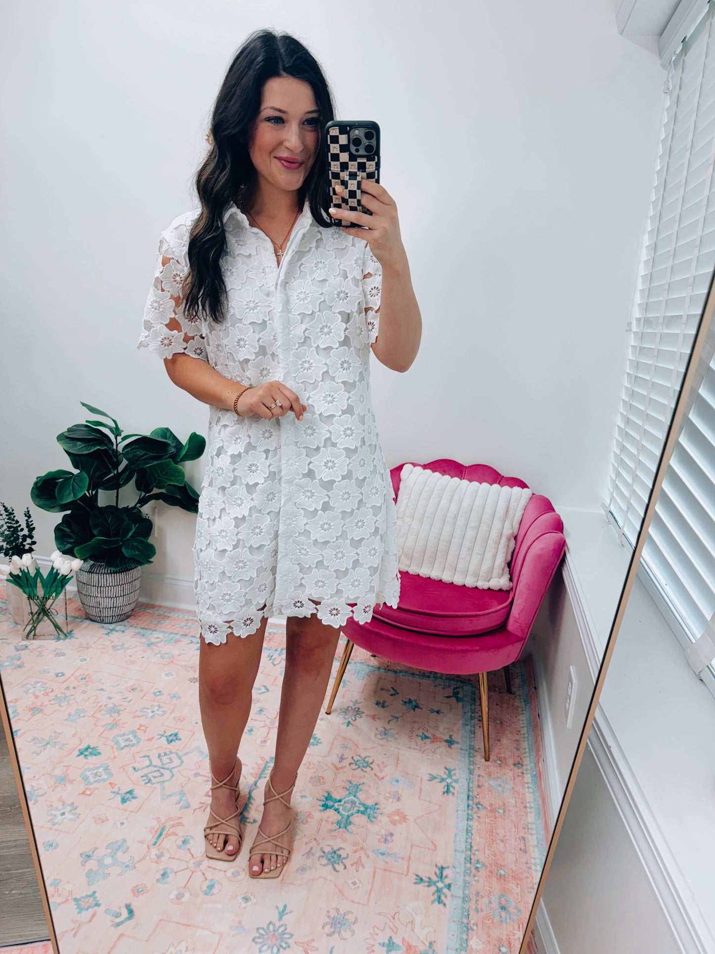 White Floral Overlay Mini Dress