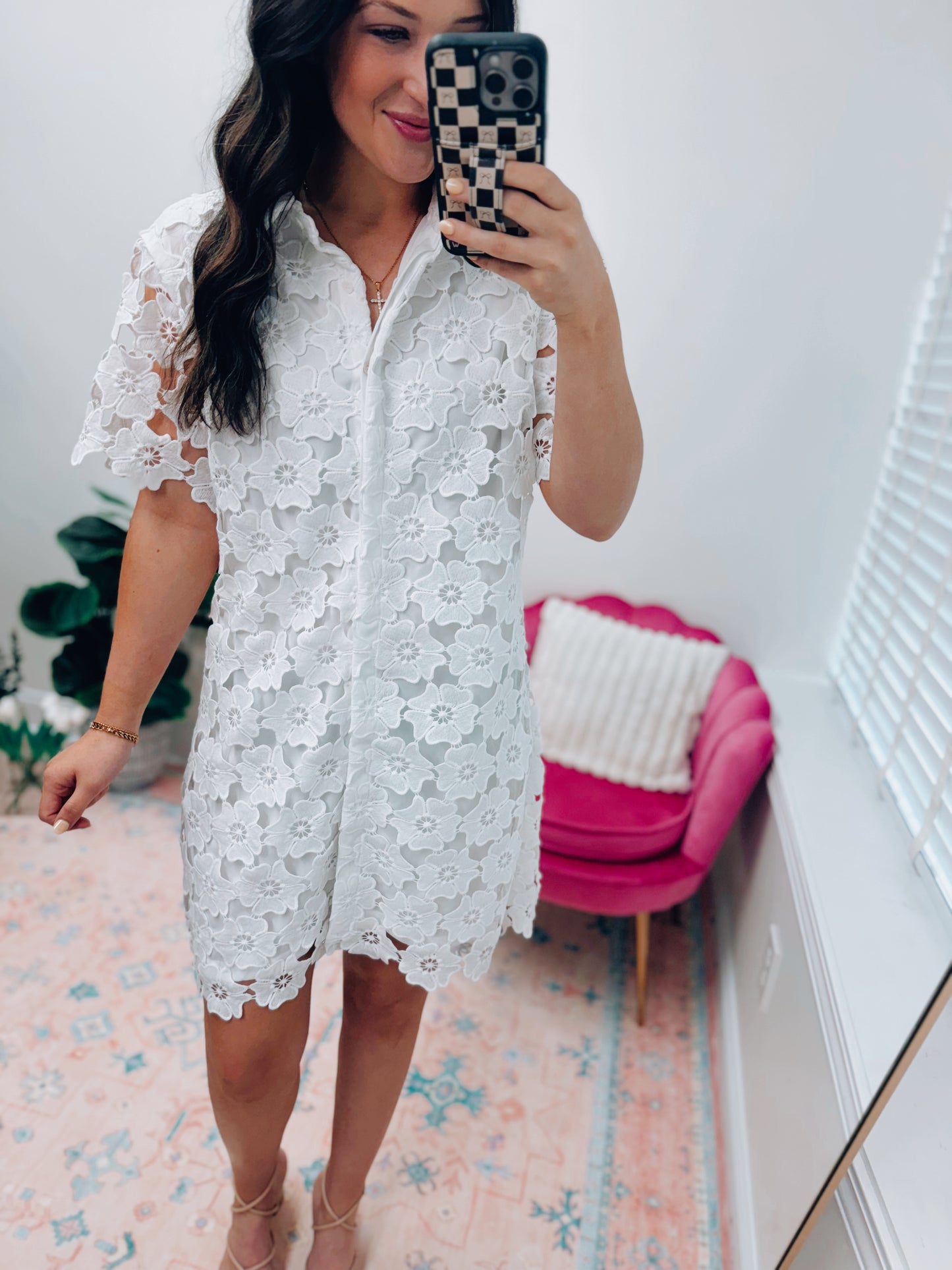 White Floral Overlay Mini Dress
