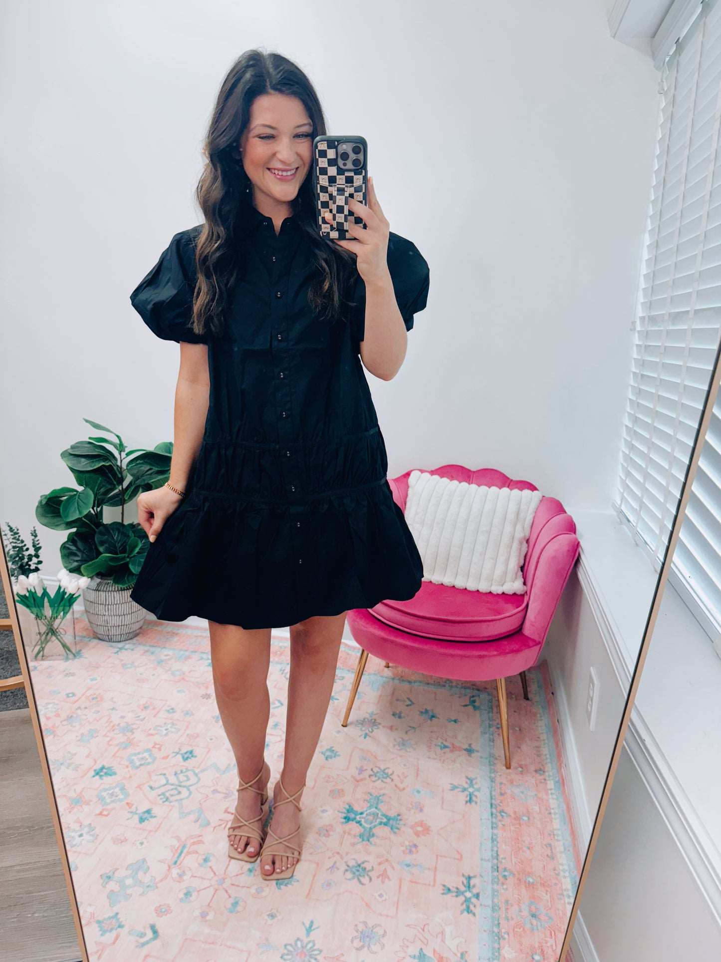 Holly Black Button Down Mini Dress
