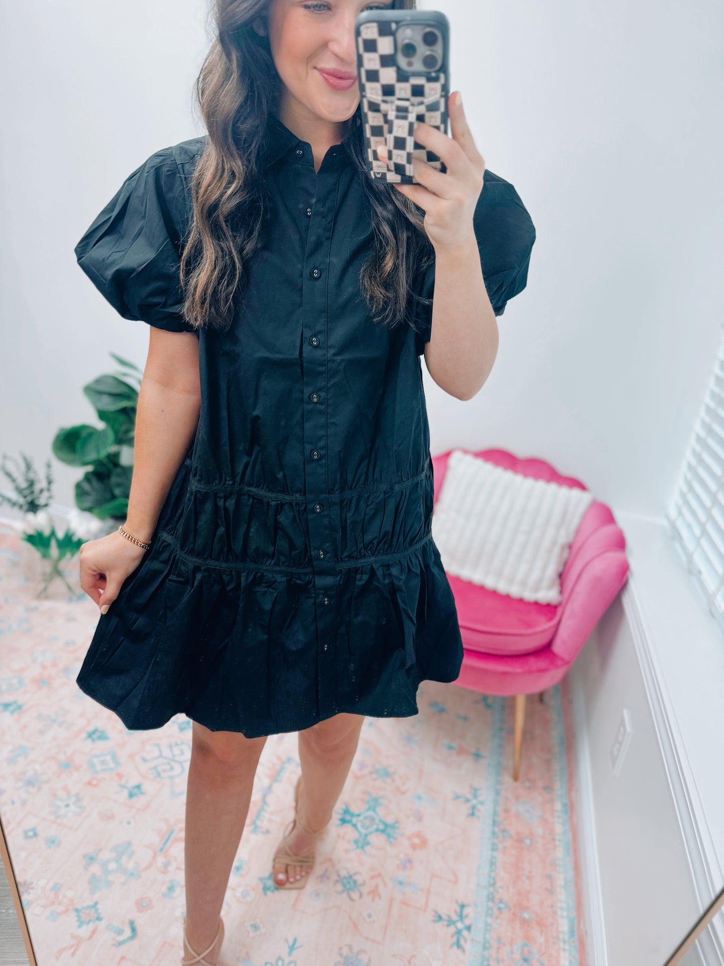 Holly Black Button Down Mini Dress