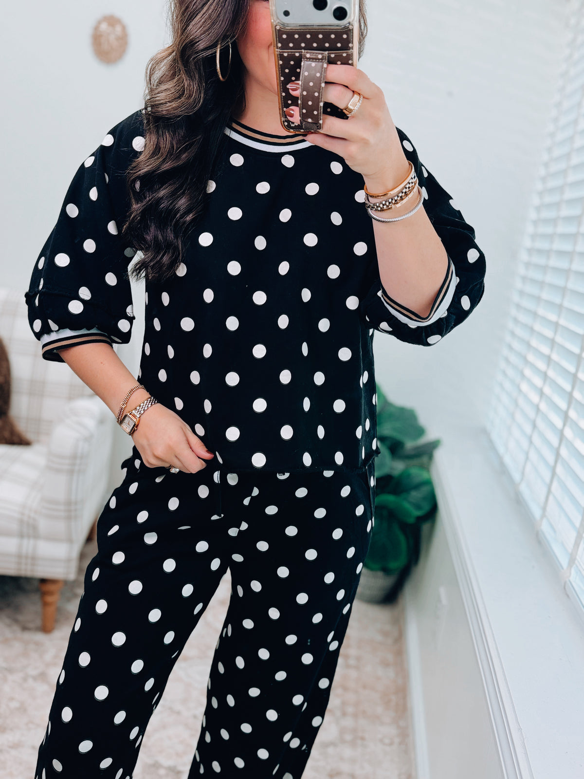 Colette Polka Dot Color Block Pants Set - Black