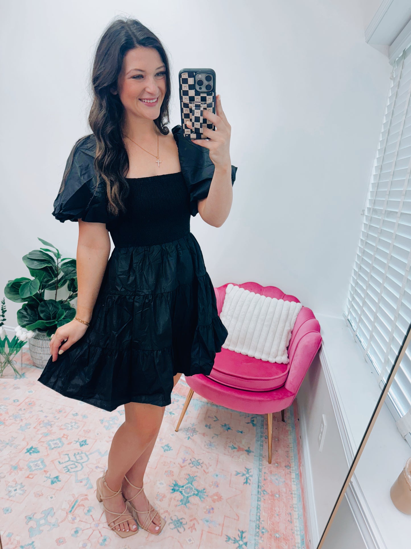 Black Smocked Mini Dress