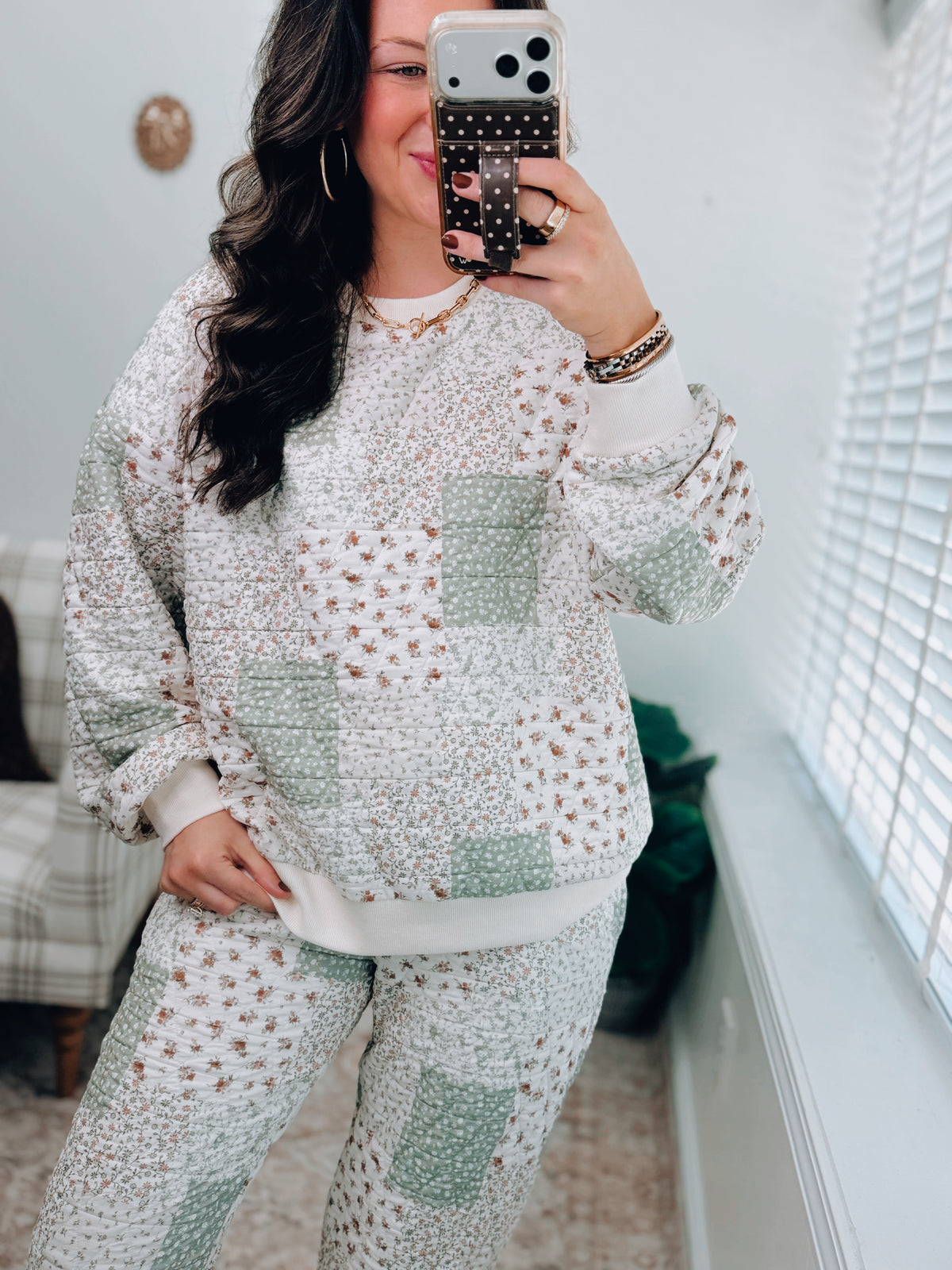 Sage Floral Quilted Patch Pants Set