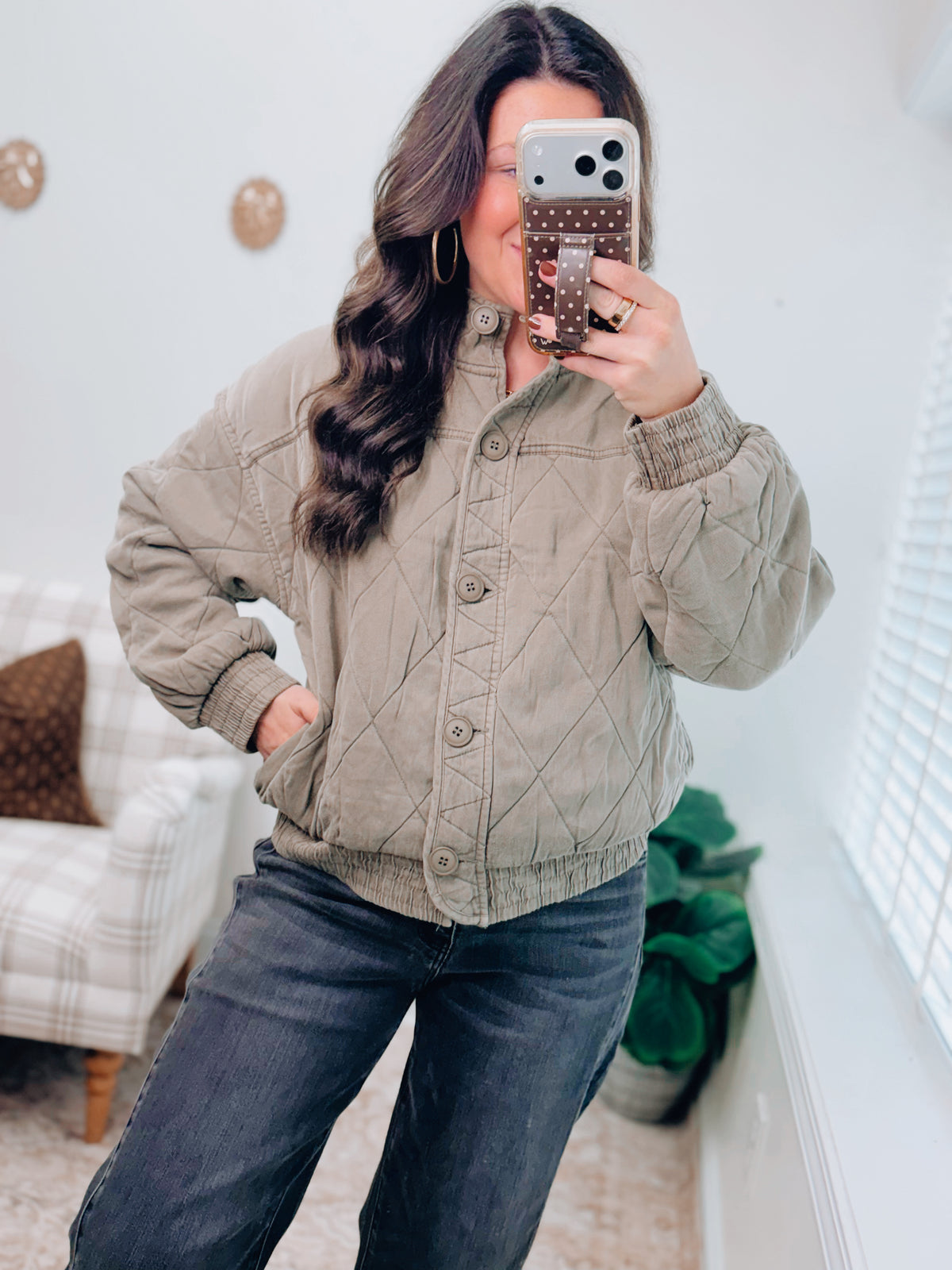 Olive Quilted Button Jacket
