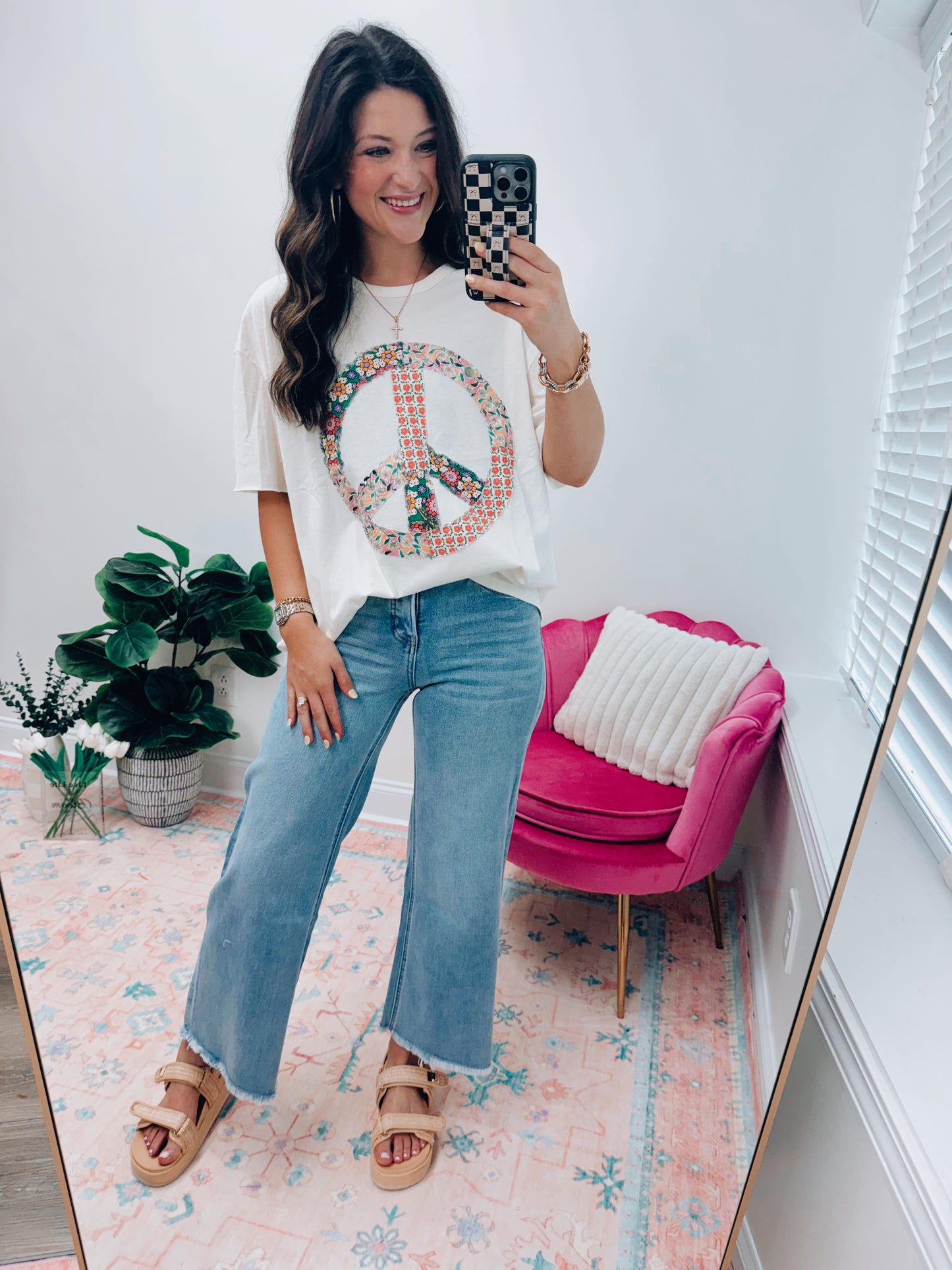 Cream Floral Peace Patchwork Top