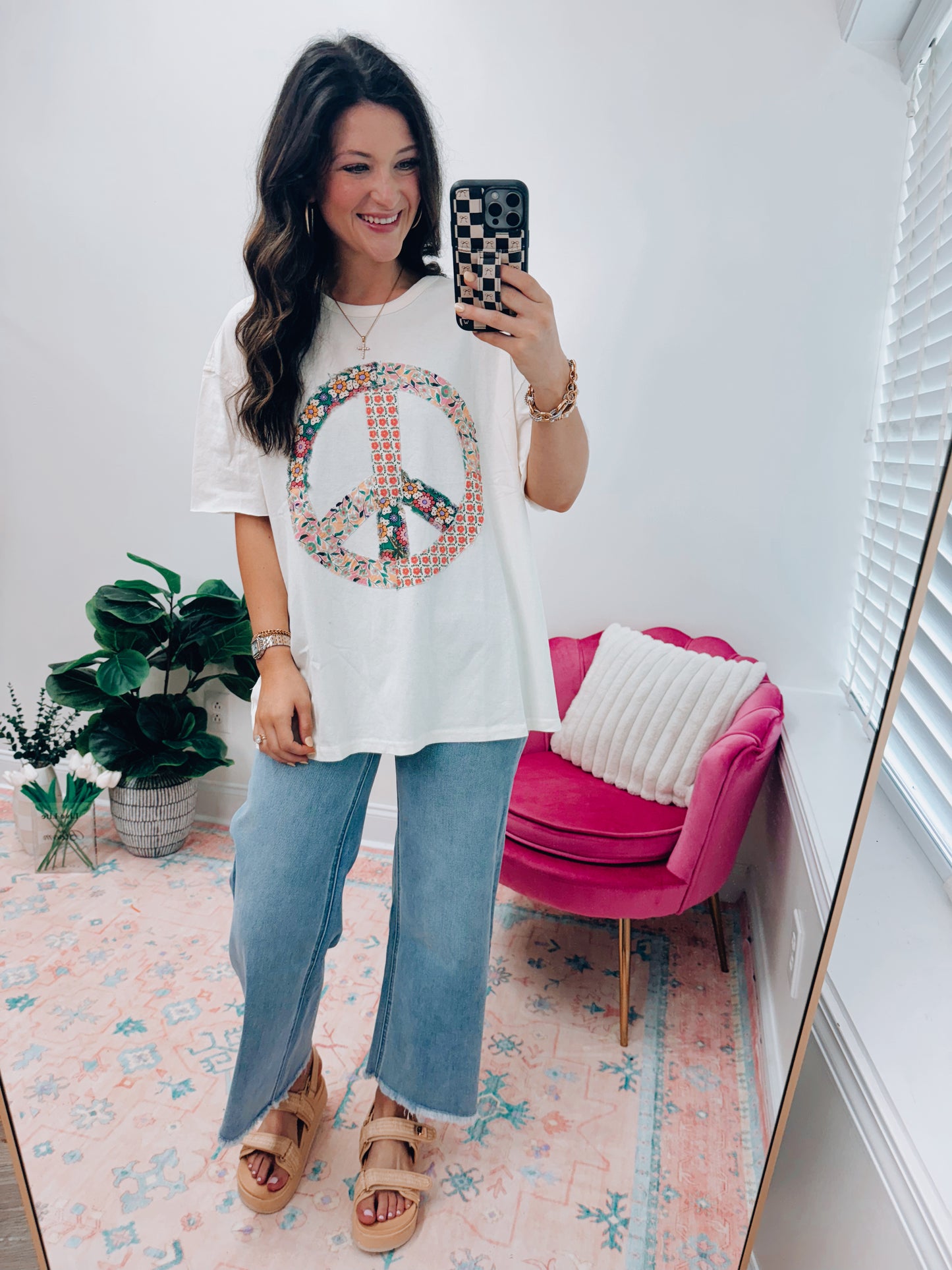 Cream Floral Peace Patchwork Top