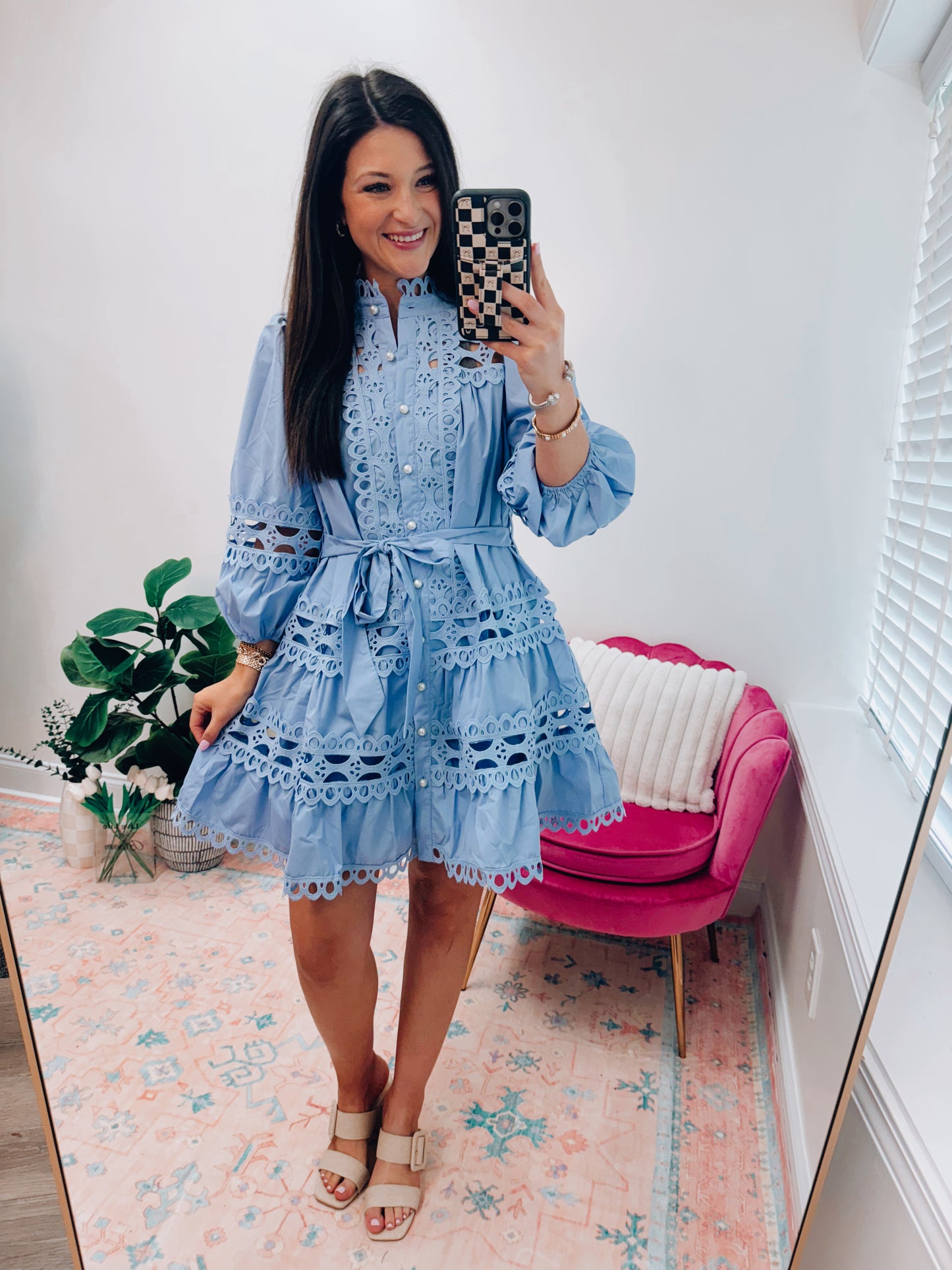 Eyelet & Pearls Mini Dress