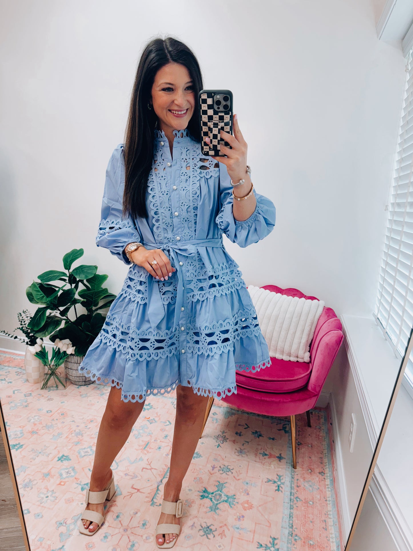 Eyelet & Pearls Mini Dress