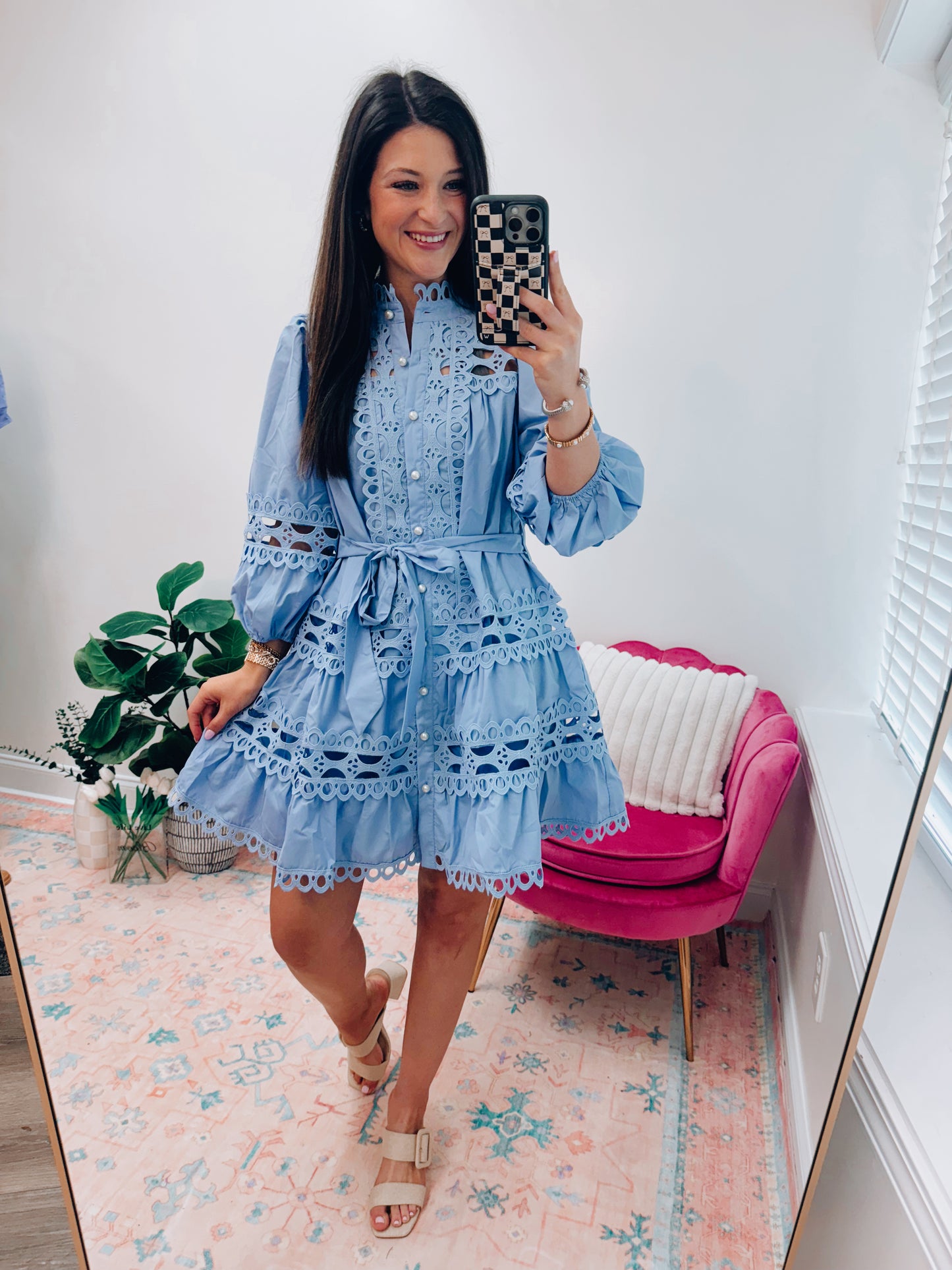 Eyelet & Pearls Mini Dress