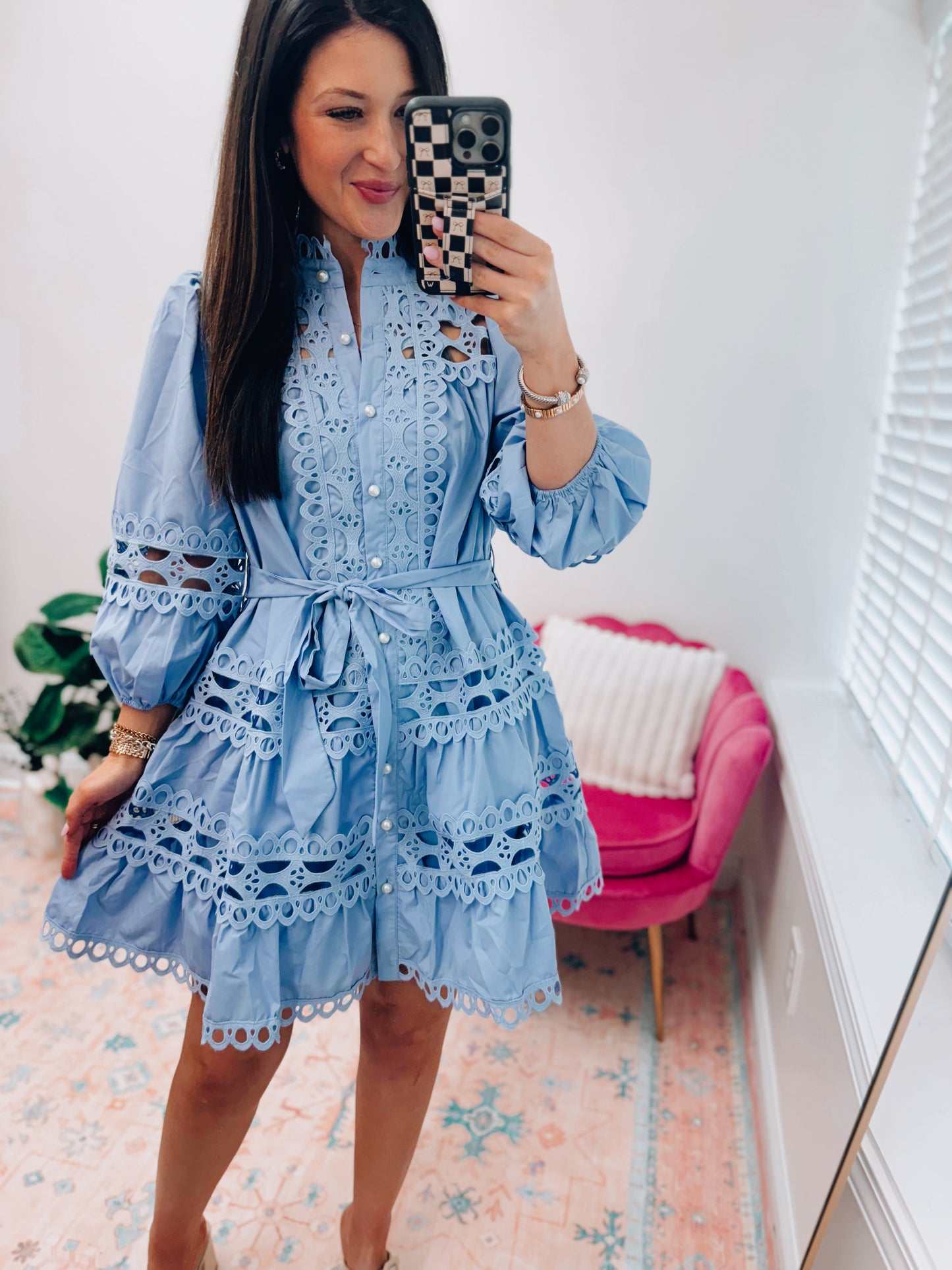 Eyelet & Pearls Mini Dress