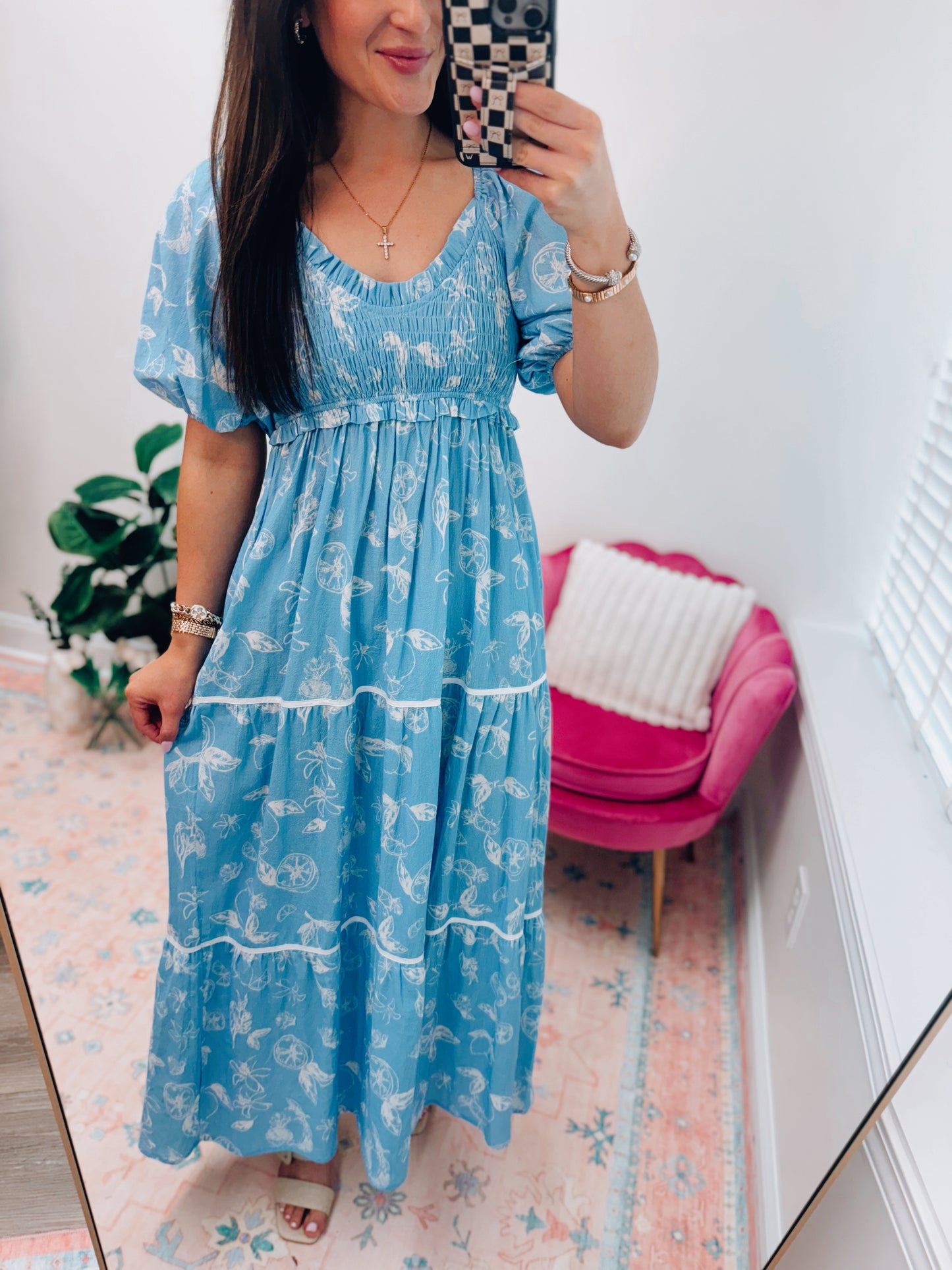 Fruit Smocked Tiered Maxi Dress
