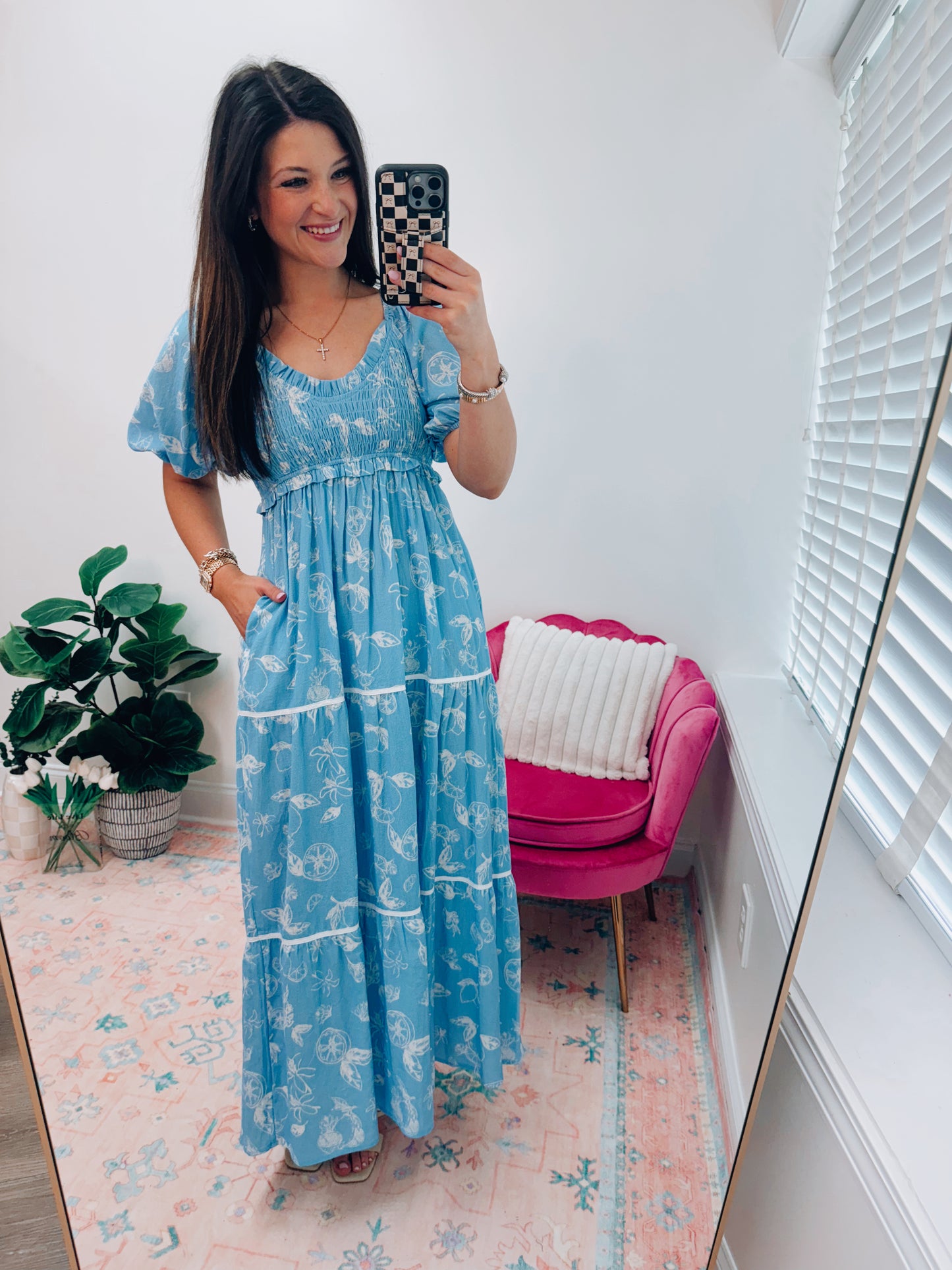 Fruit Smocked Tiered Maxi Dress