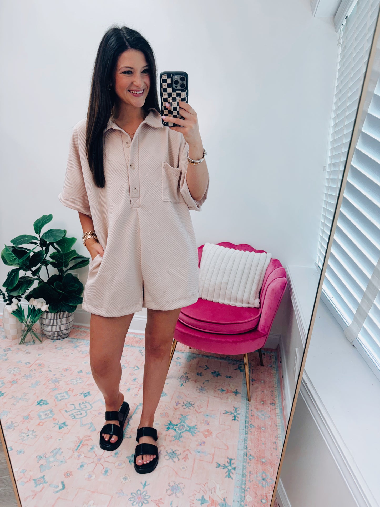 Oversized Textured Button Romper