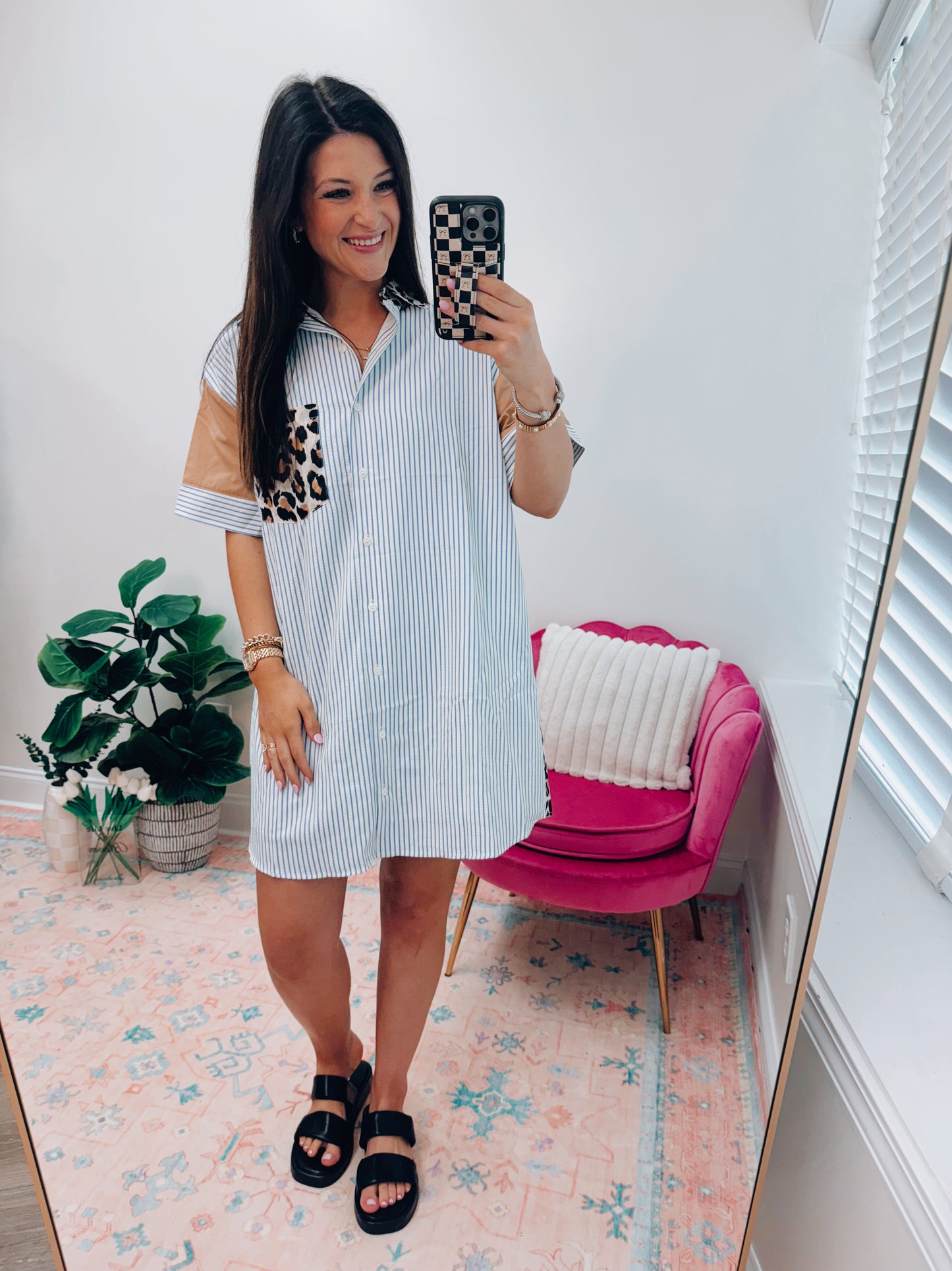 Leopard Stripes Color Block Mini Dress