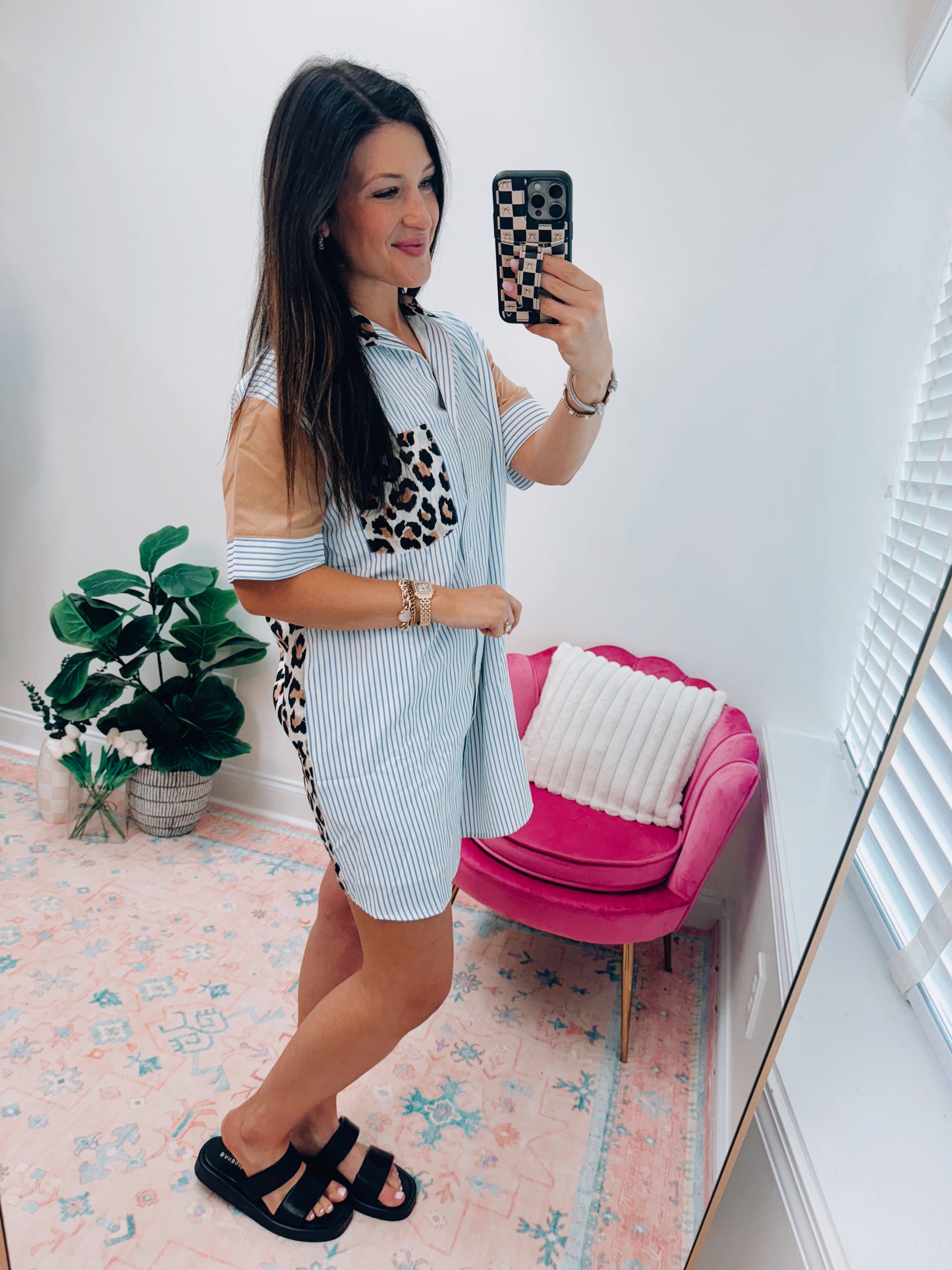 Leopard Stripes Color Block Mini Dress