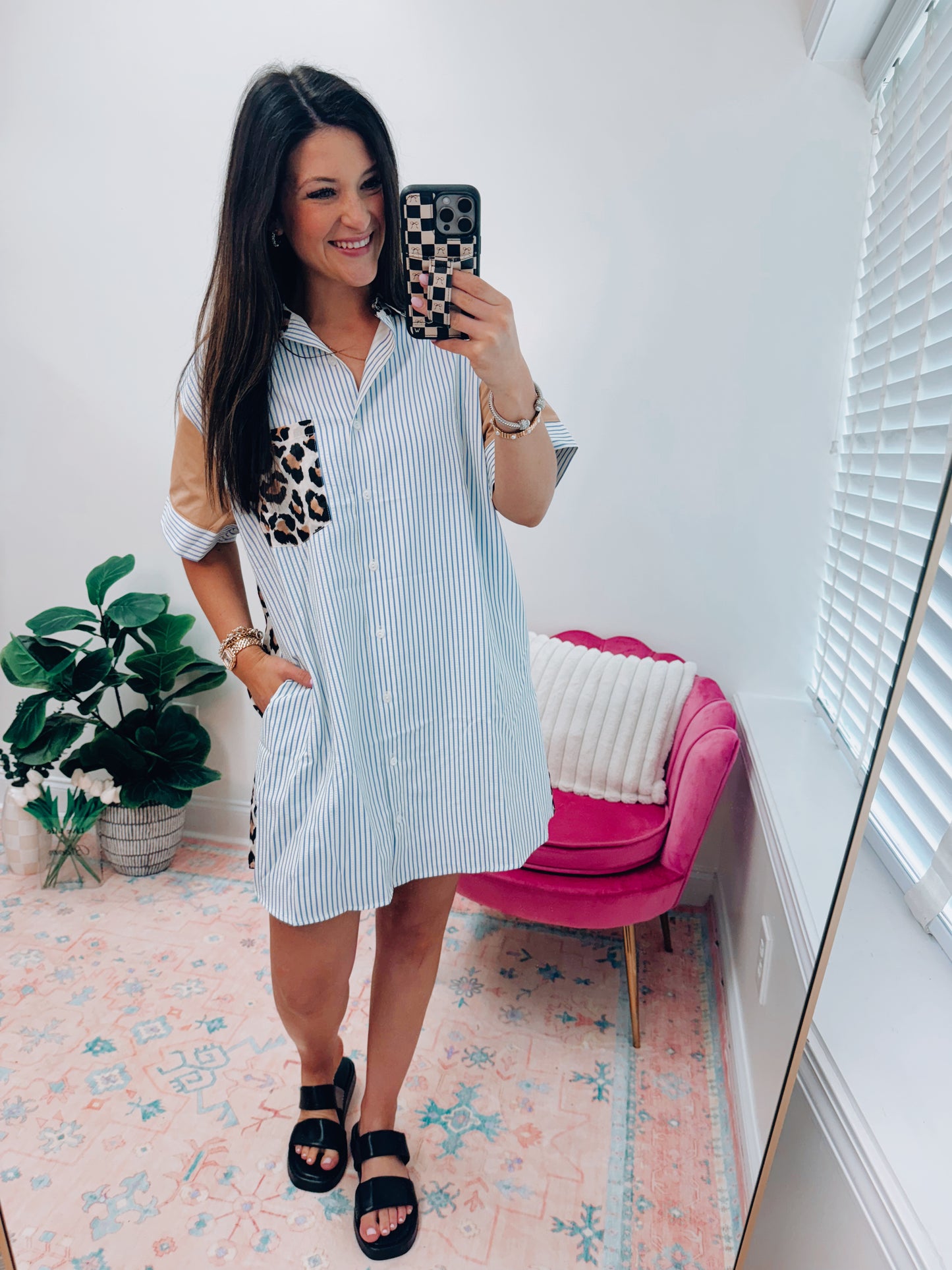 Leopard Stripes Color Block Mini Dress