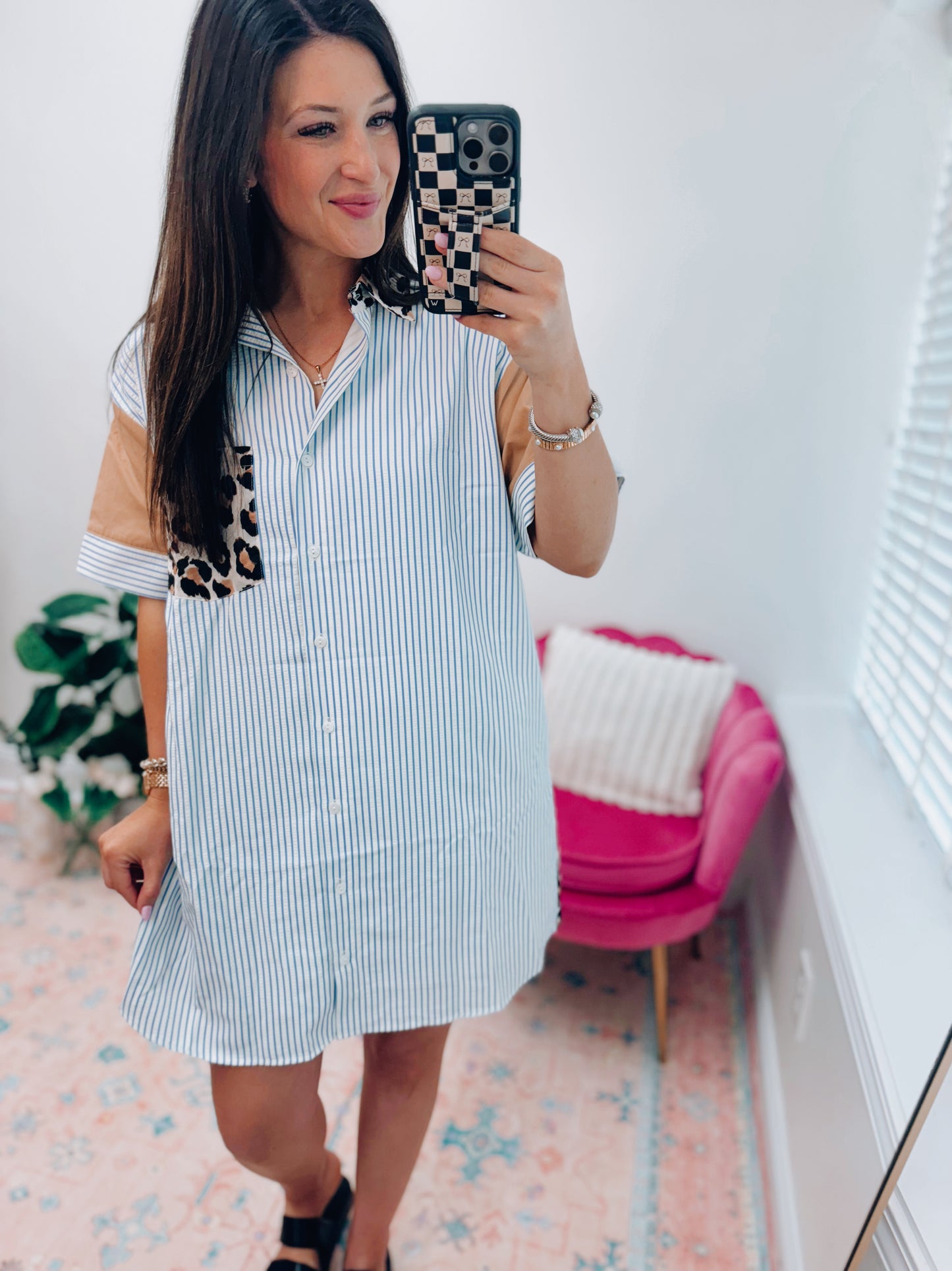 Leopard Stripes Color Block Mini Dress