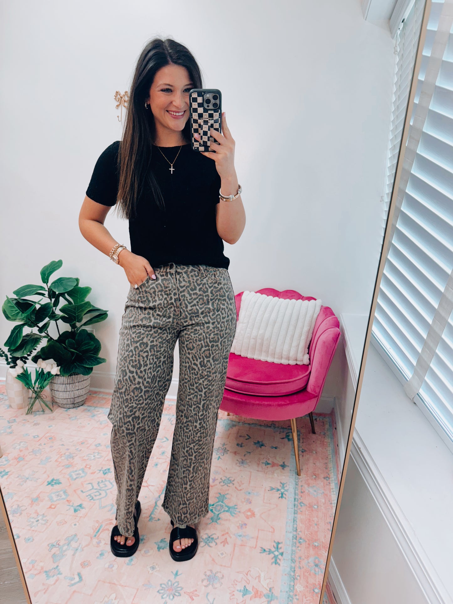 Deanna Leopard Straight Denim