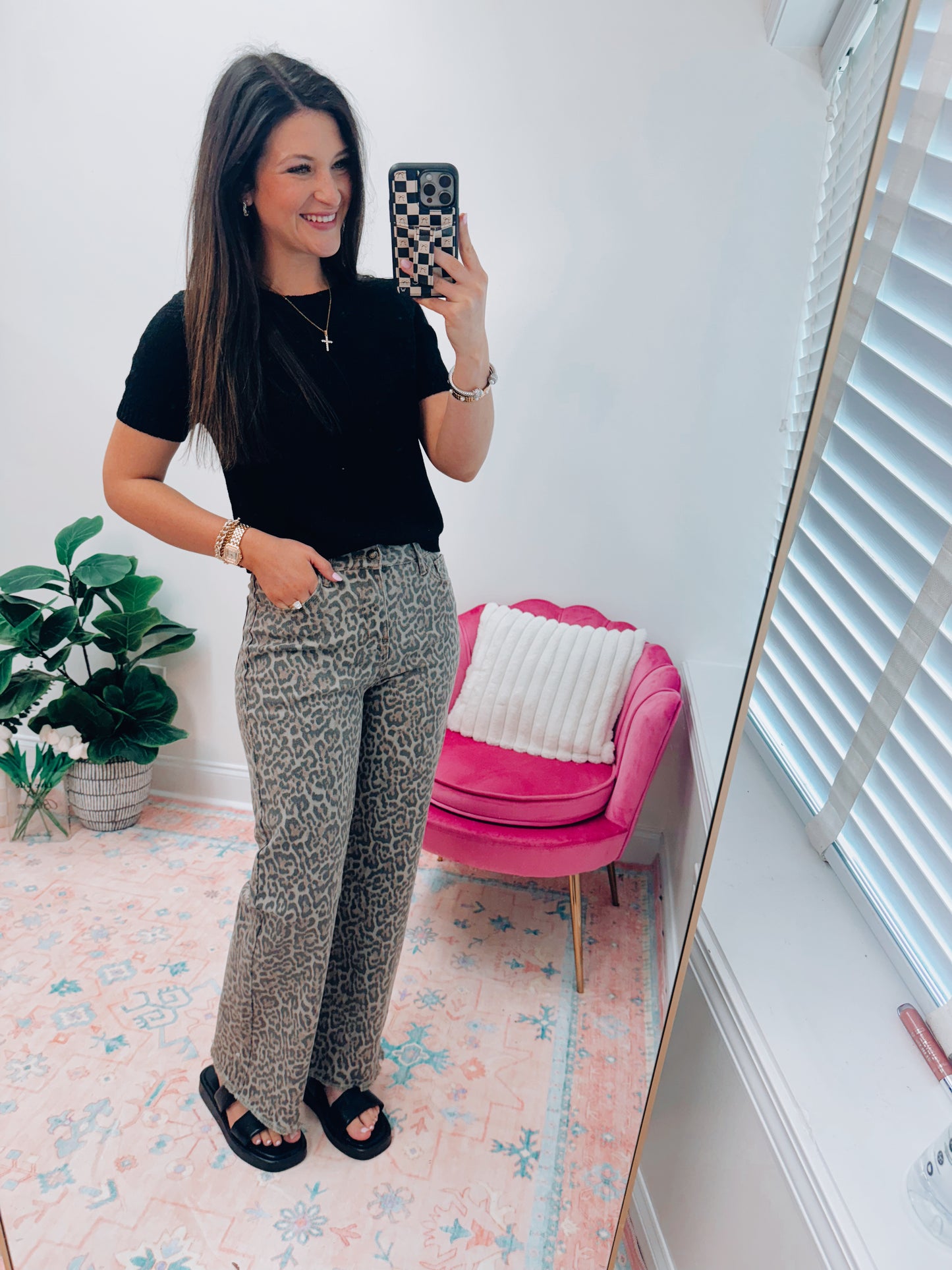 Deanna Leopard Straight Denim