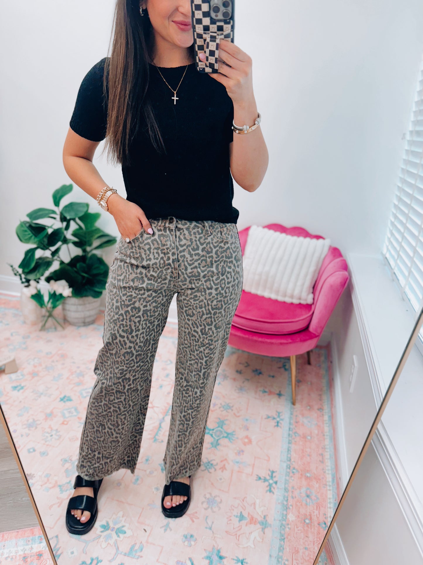 Deanna Leopard Straight Denim