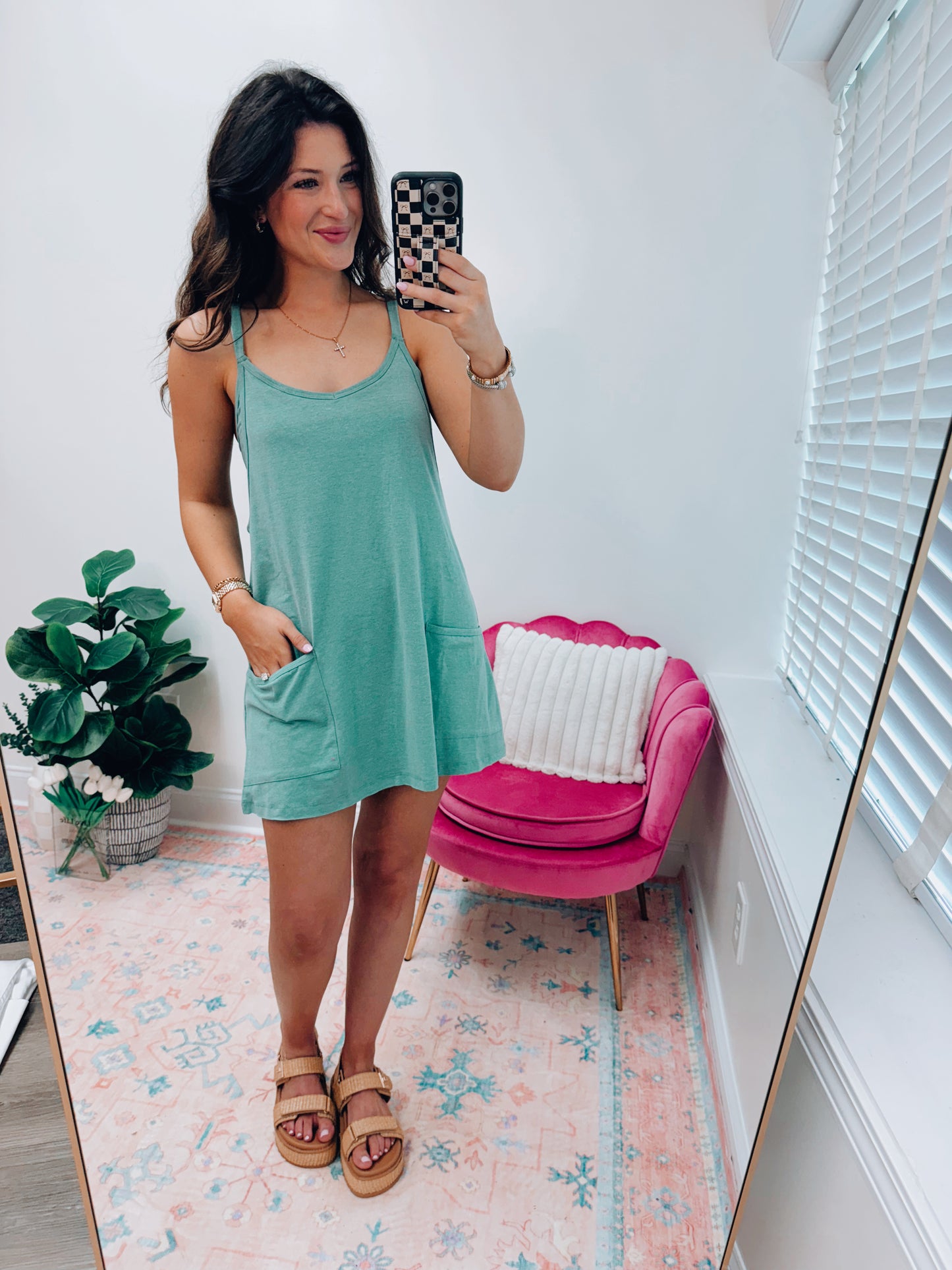 Emmie Pocket Tennis Dress Romper - Heather Green